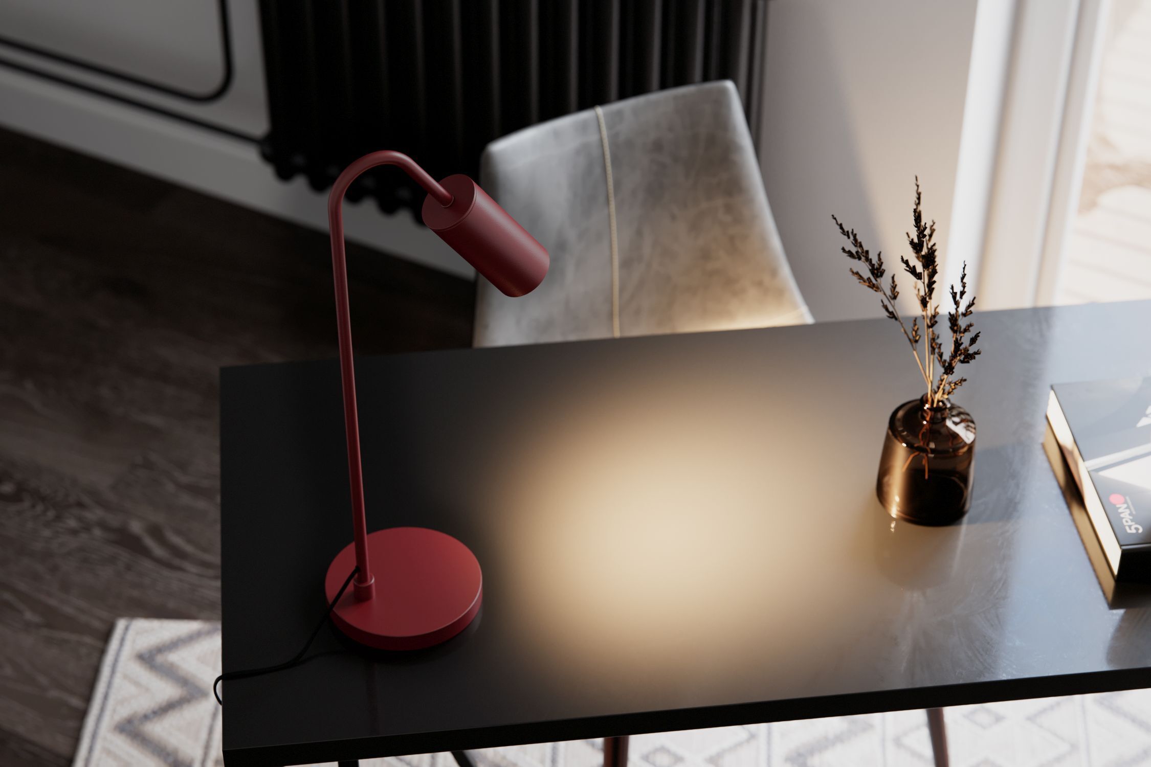 Schreibtischlampe Metall 51 cm hoch Dunkelrot GU10 Lampe, Mobiliar, Tabelle, Tischplatte, Innenarchitektur