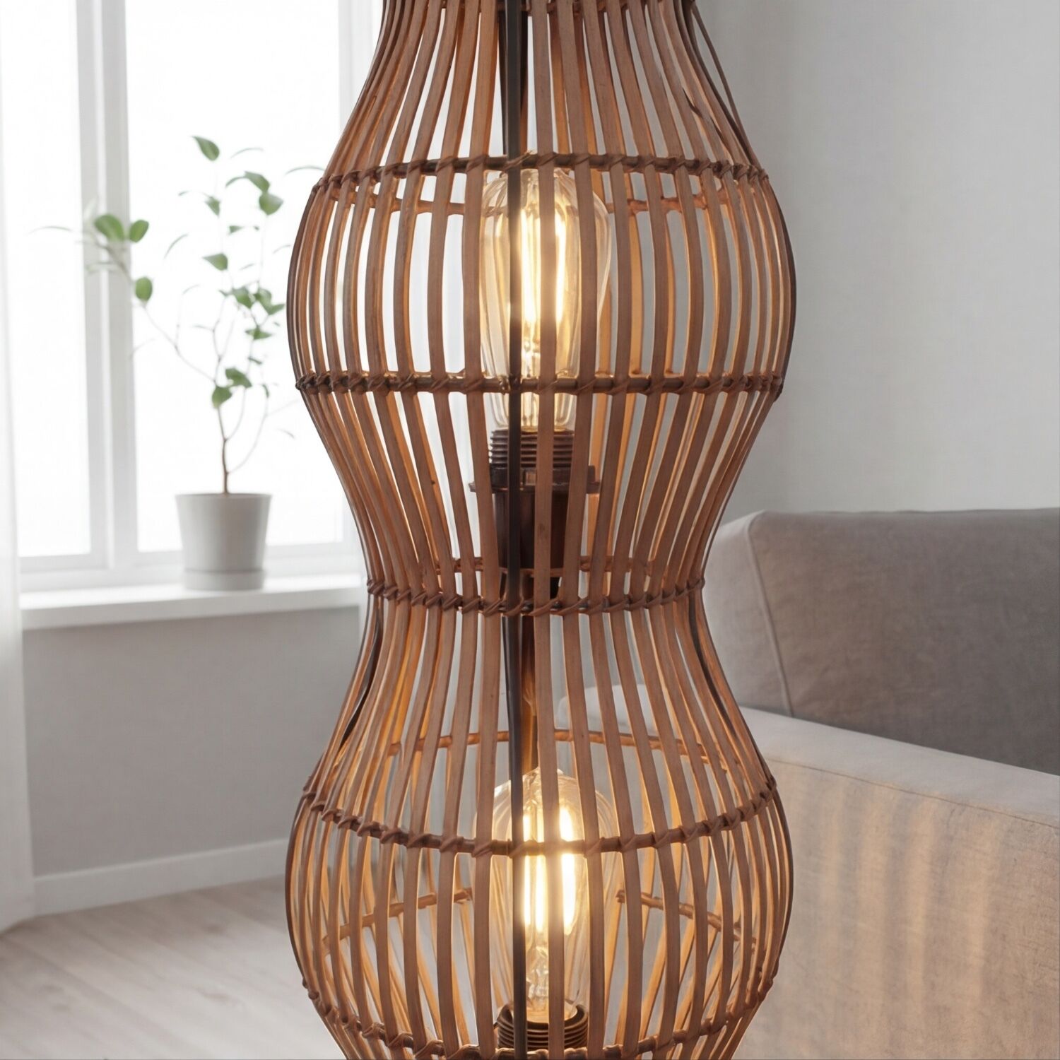 Kleine Stehlampe Bambus Braun 111 cm E27 Skandinavisch Lampa, Lampe, Rattankonstruktion, Hängelampe, Holzlampe