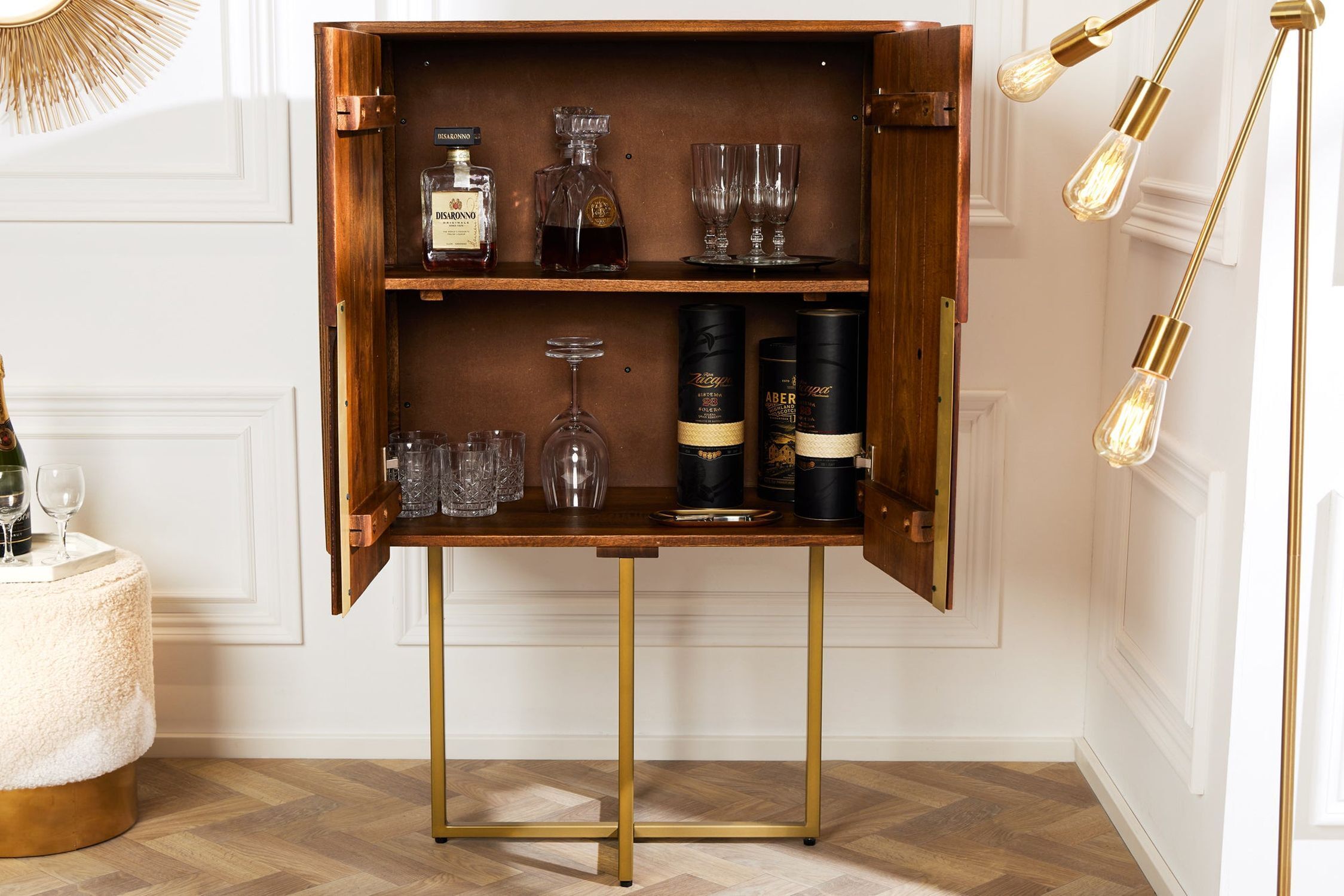 Highboard bois métal 80 x 125 cm Art Déco Design à lamelles Moebel, Kabinett, Kosmetik, Parfüm, Innenarchitektur