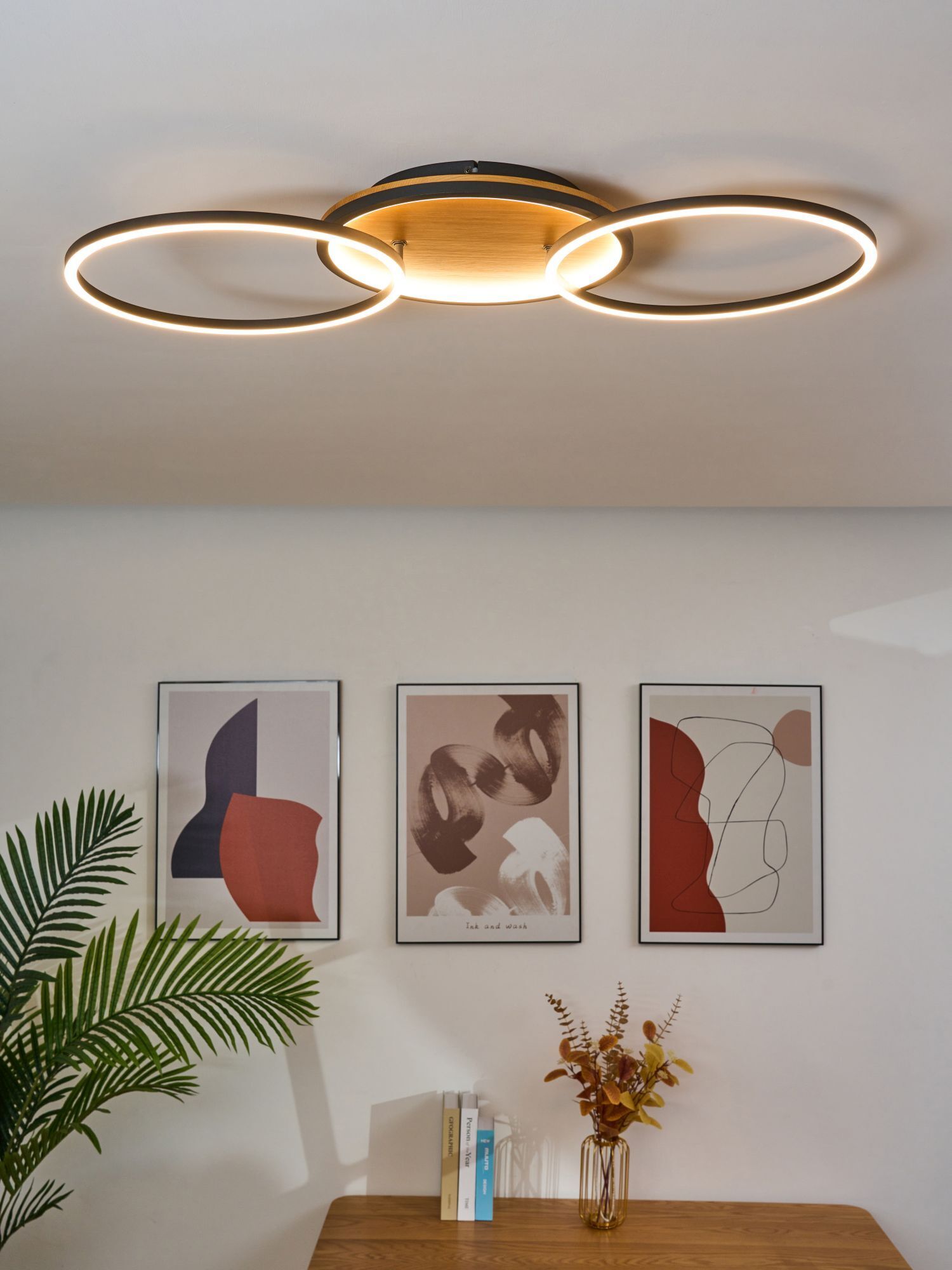 LED Deckenlampe Natur Schwarz Weiß L:87,4 cm 3000 W Deckenleuchte, Pflanze, Leuchte