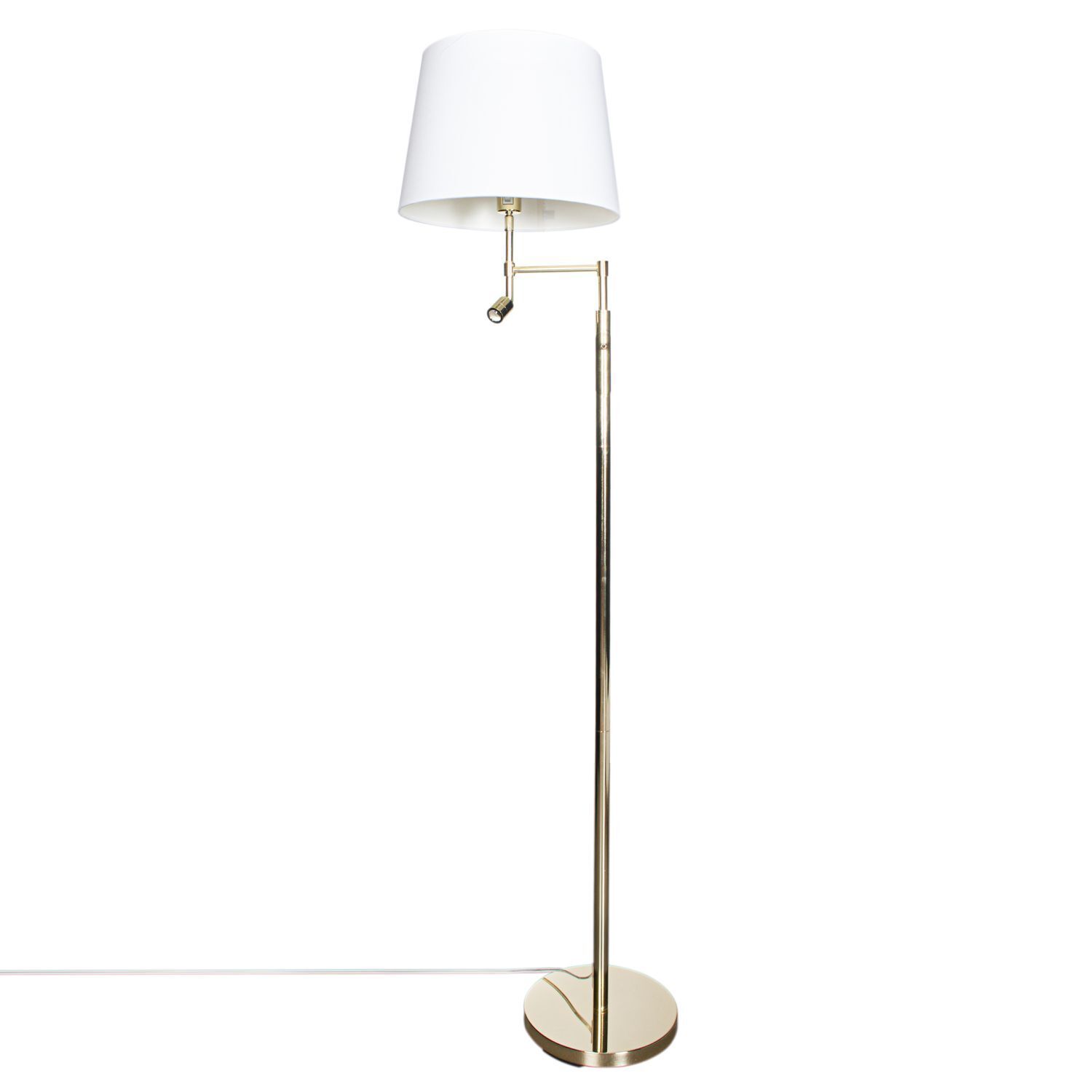 Stehlampe mit Leselampe 157 cm E27 + LED Messing Weiß Lampe, Lampenschirm