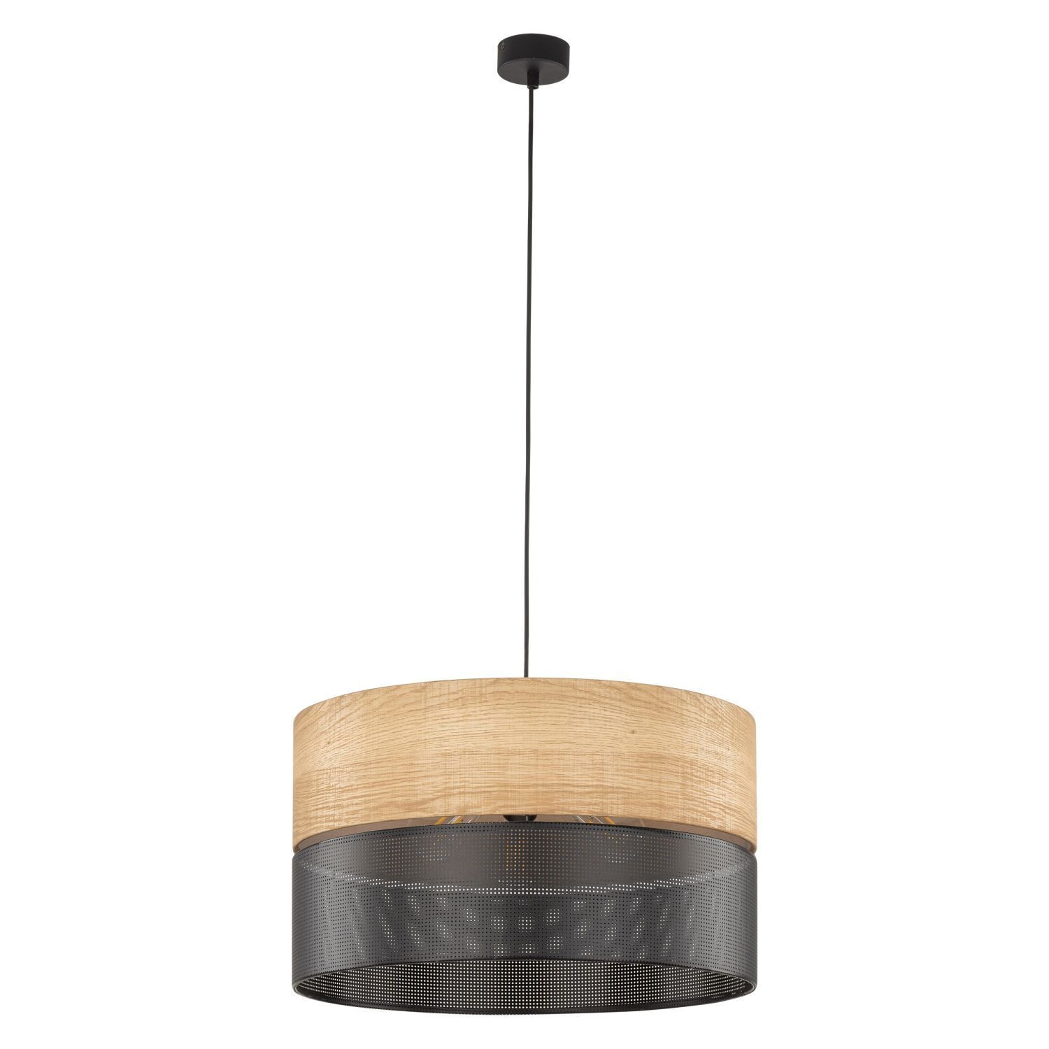 Suspension Noir Naturel Ø 50 cm ajustable 3x E27 Moderne