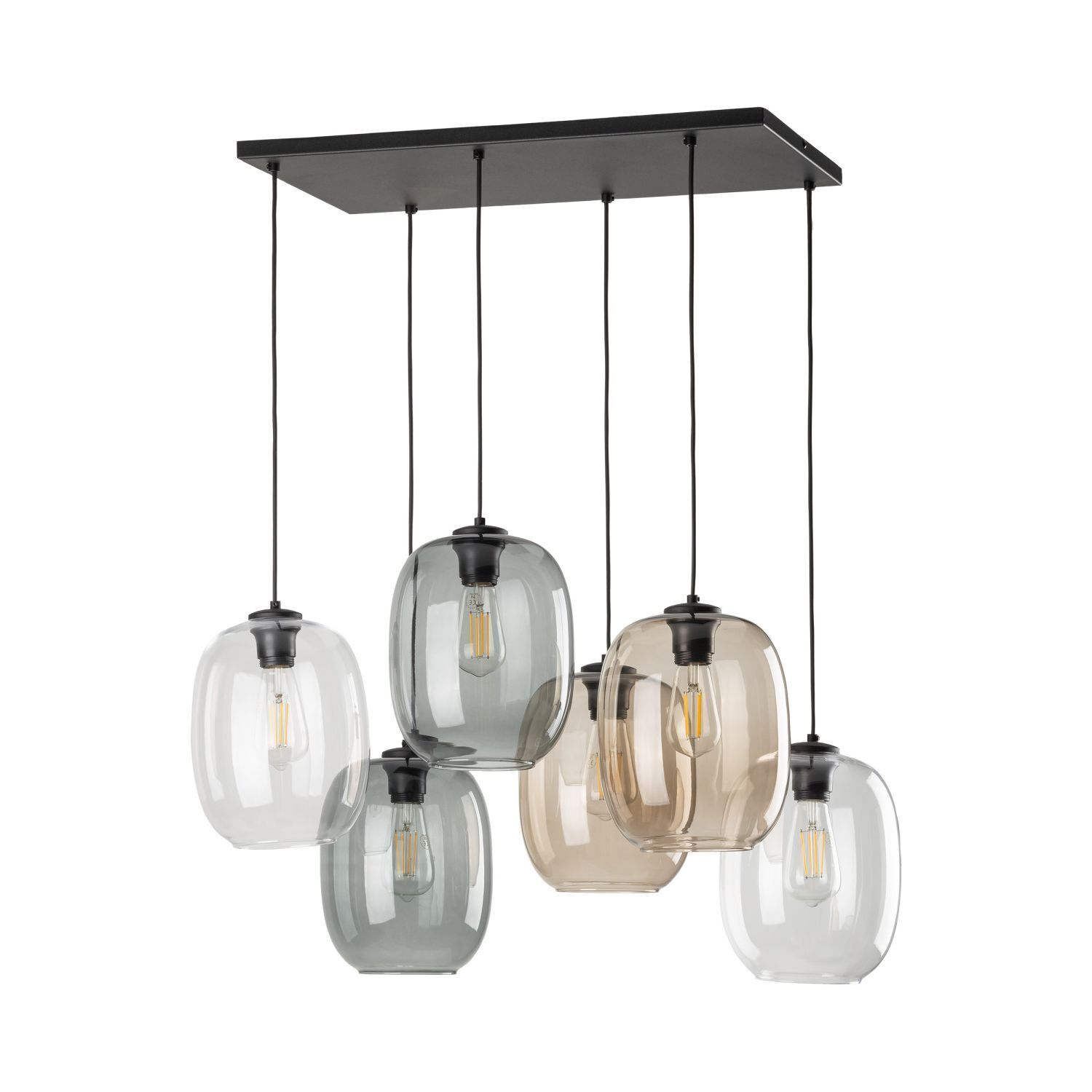 Pendelleuchte Rauchglas Metall L: 70 cm H: max. 1,3 m 6x E27 Leuchte, Kronleuchter, Lampe
