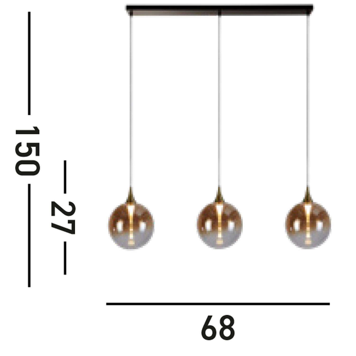 hängende lampe, pendant lampe, globe-glühbirne, kupferoptik, drei leuchten
