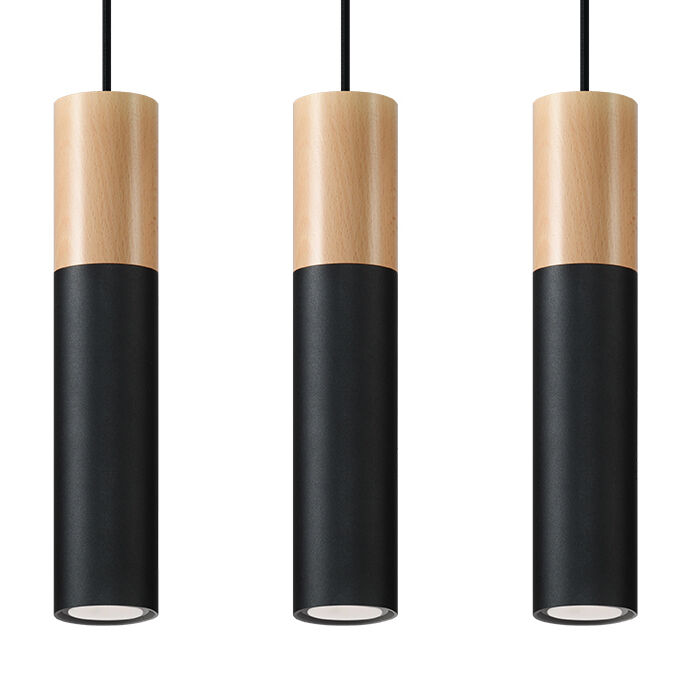 Lampe à suspendre noire en métal et bois Scandinave Salle à manger