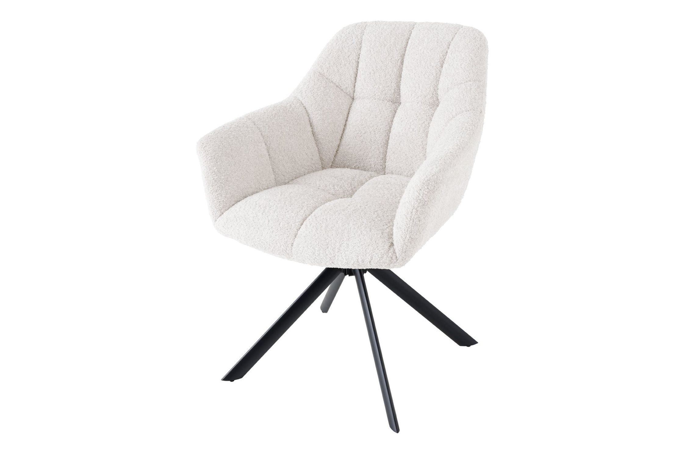 Drehstuhl Weiß Bouclé Metall Retro ohne Rollen SONIA Moebel, Stuhl