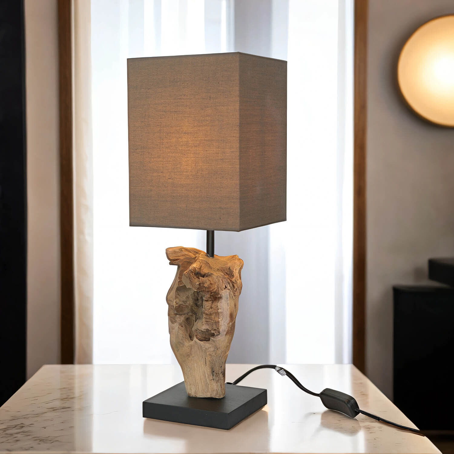 Tischleuchte Modern kunstvoll 45cm Tischlampe Natur Lampe, Tischlampe