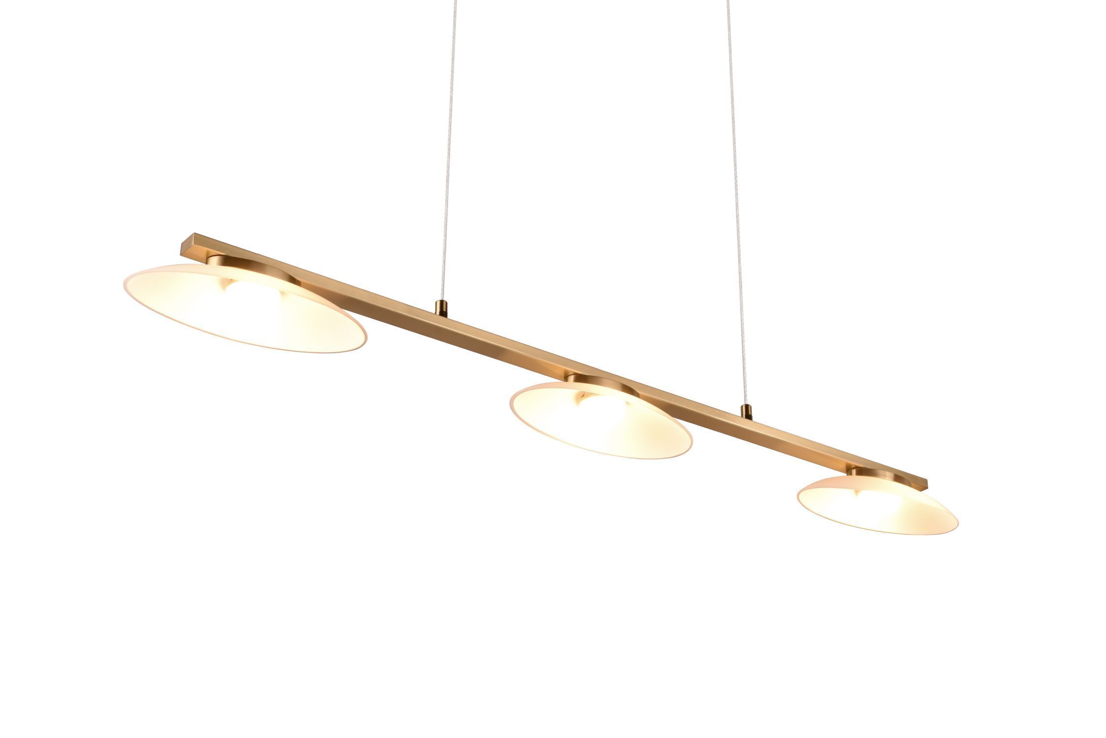 Suspension LED métal verre laiton 3 flammes 102 cm