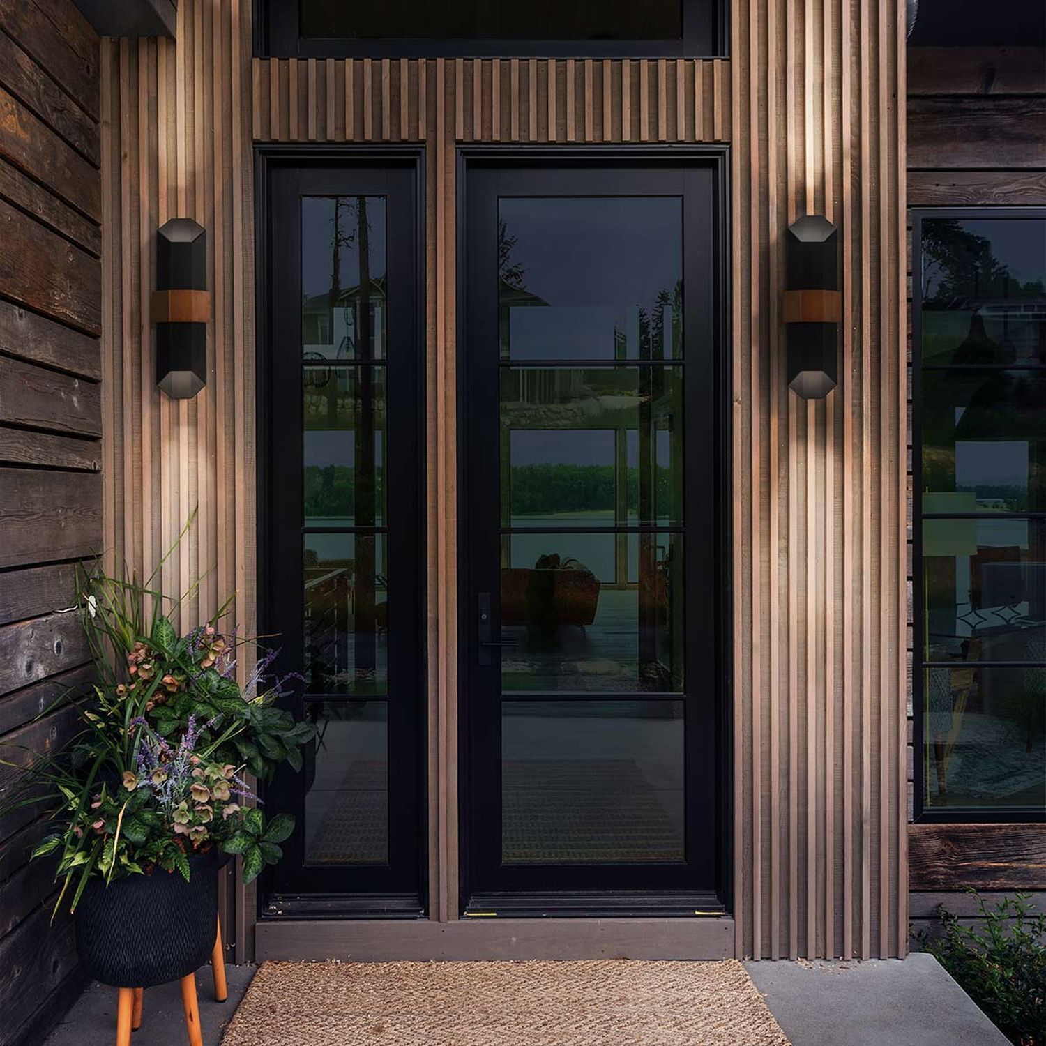 LED Außenwandleuchte Up Down 52 cm hoch Schwarz IP44 3000 K Eingangstür, Holzverkleidung, Glas-Tür, Doppeltür, Sichtschutz