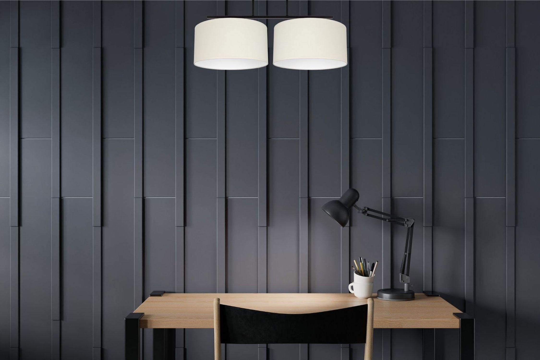 Deckenleuchte Stoff blendarm Schwarz Creme E27 L:70 cm schreibtisch, arbeitsbereich, lampe, schreibtischlampe, bleistifte