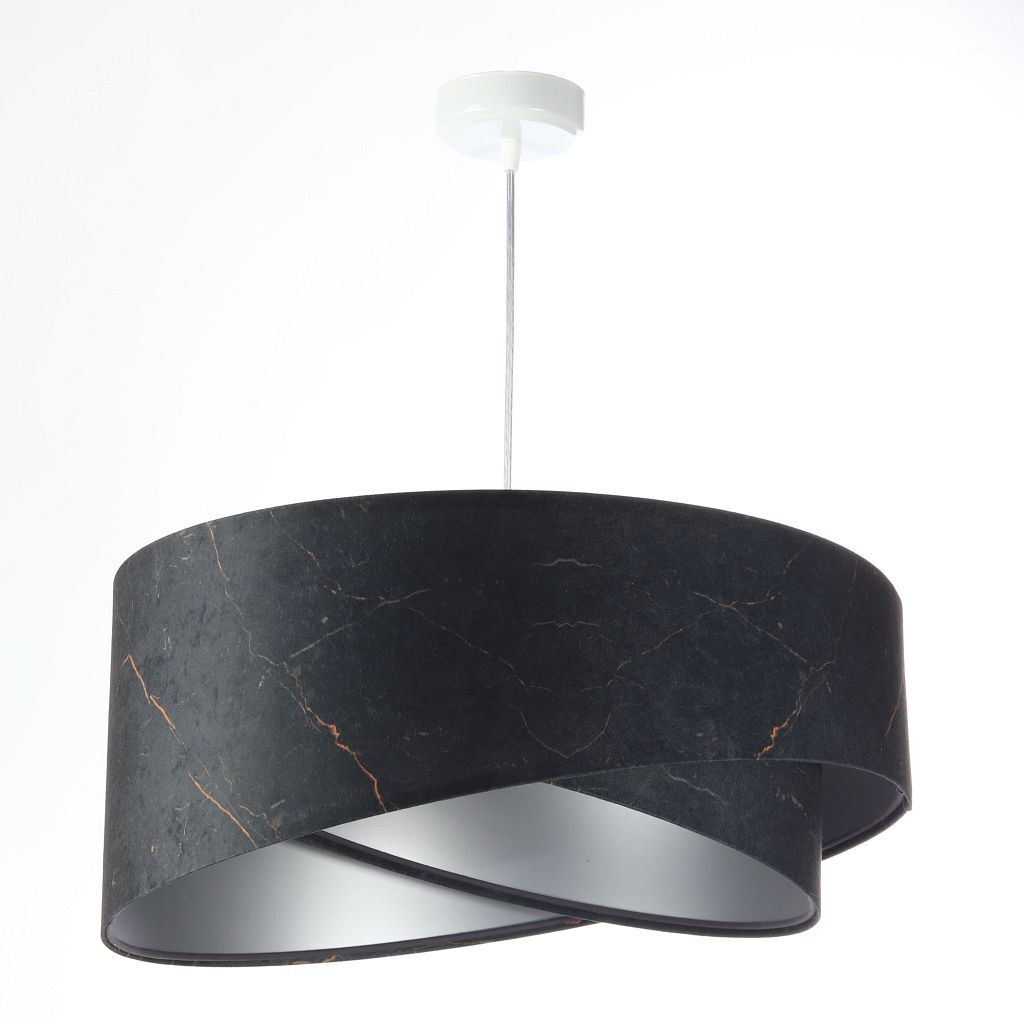 Suspension Noir Argent E27 D : 50 cm Tissu aspect velours