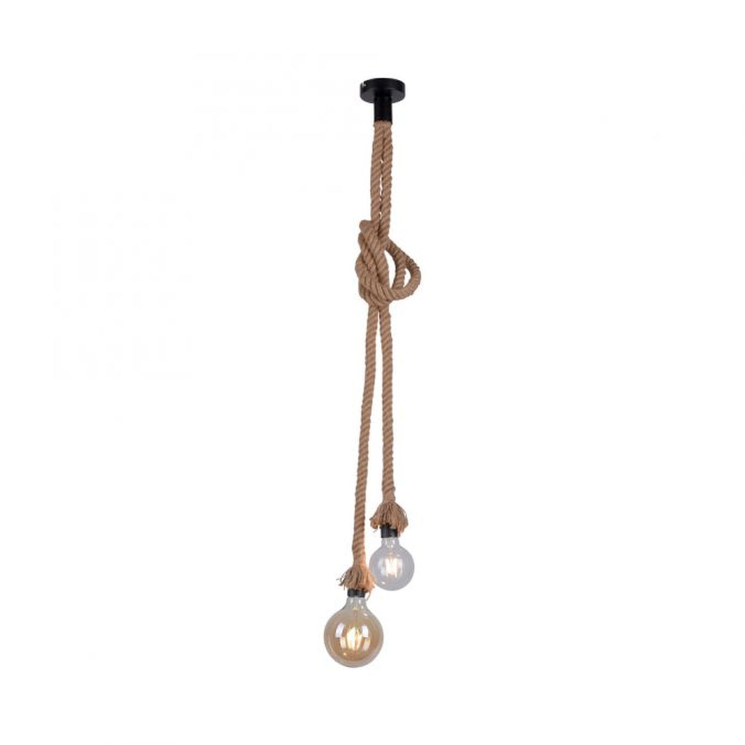 Suspension vintage E27 2 flammes Ø10 cm corde tau