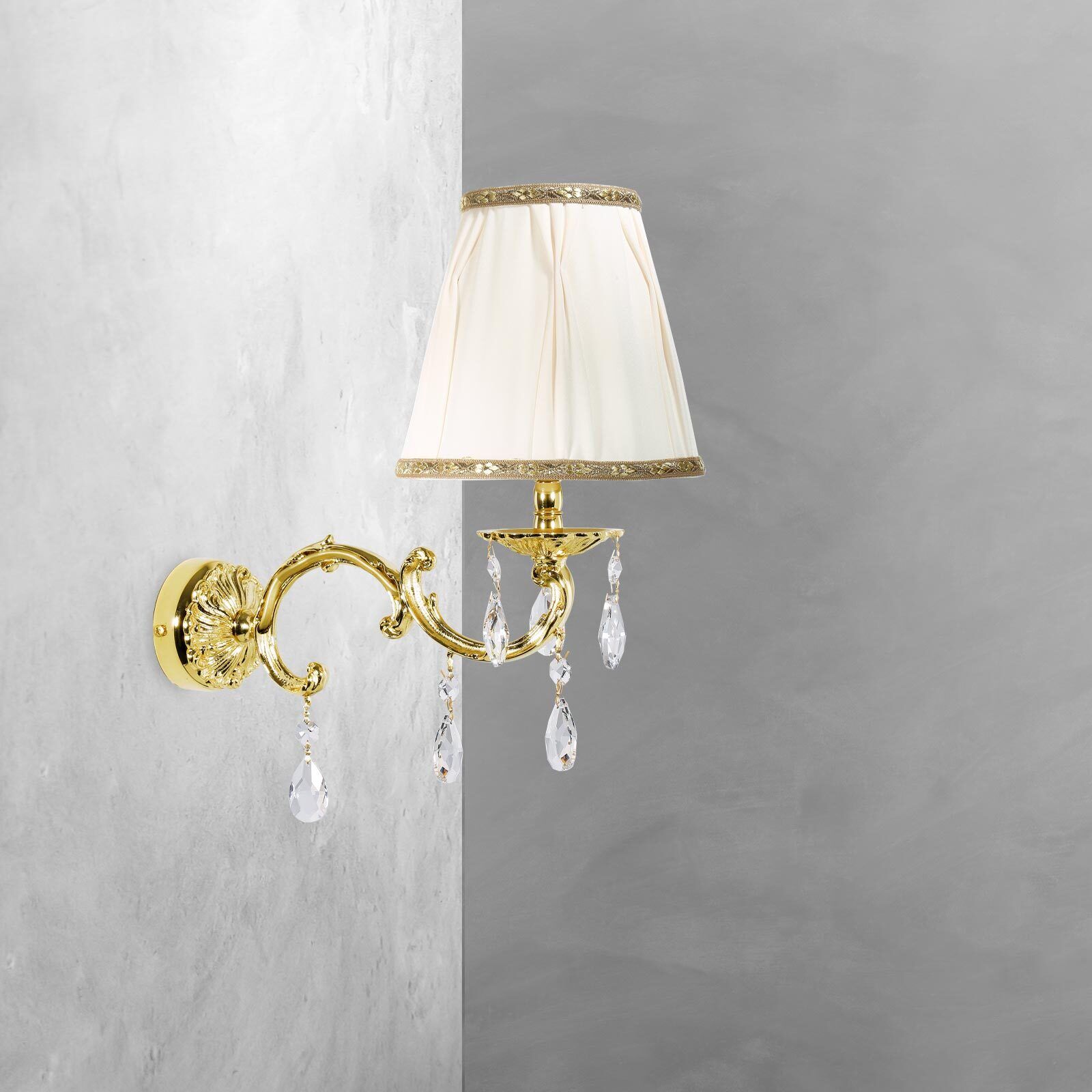 Applique laiton tissu cristal H : 34,5 cm poli blanc E14