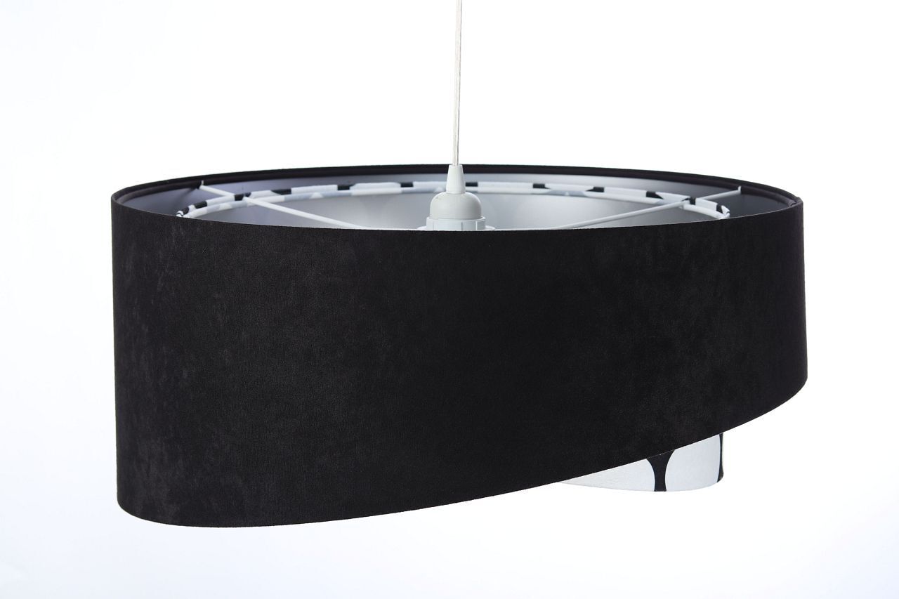 Suspension ronde D : 50 cm Tissu aspect velours noir blanc