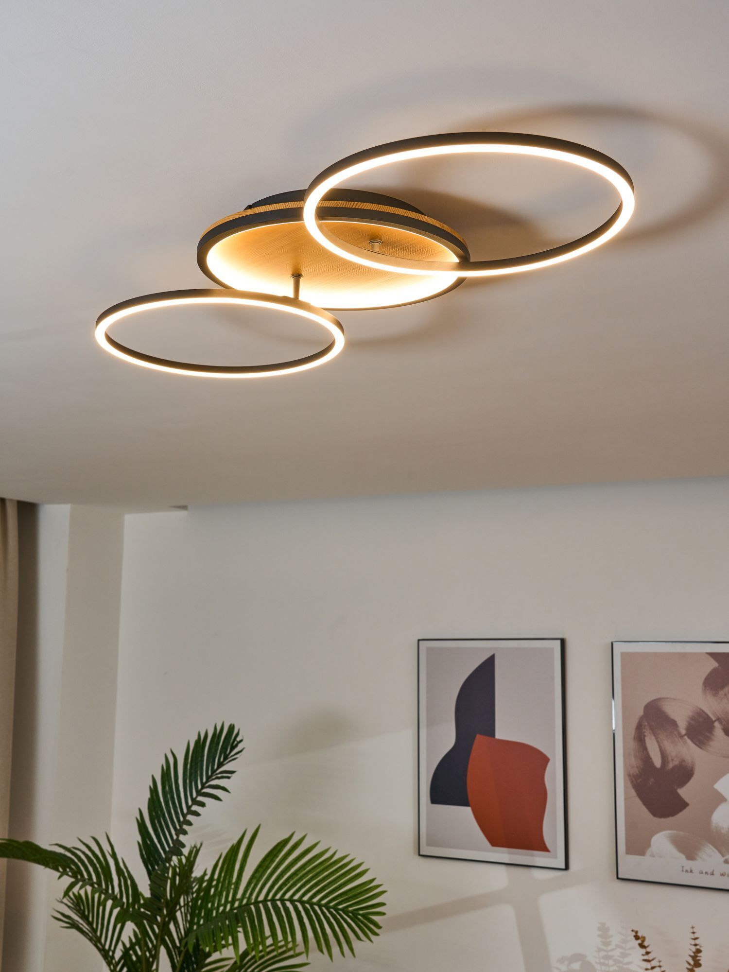 LED Deckenlampe Natur Schwarz Weiß L:87,4 cm 3000 W Deckenleuchte, Pflanze, Leuchte