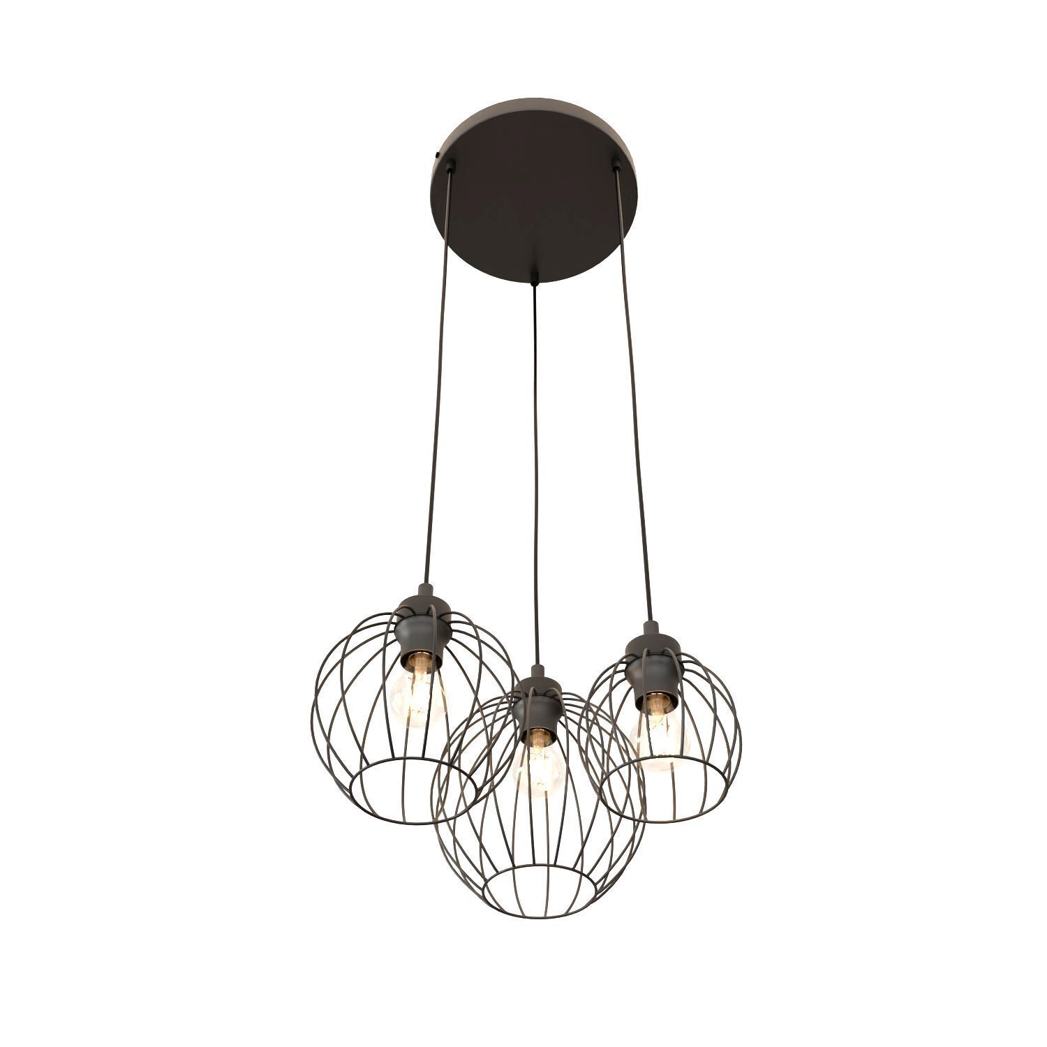 Lampe à suspendre métallique E27 3 flammes L:30 cm rond noir