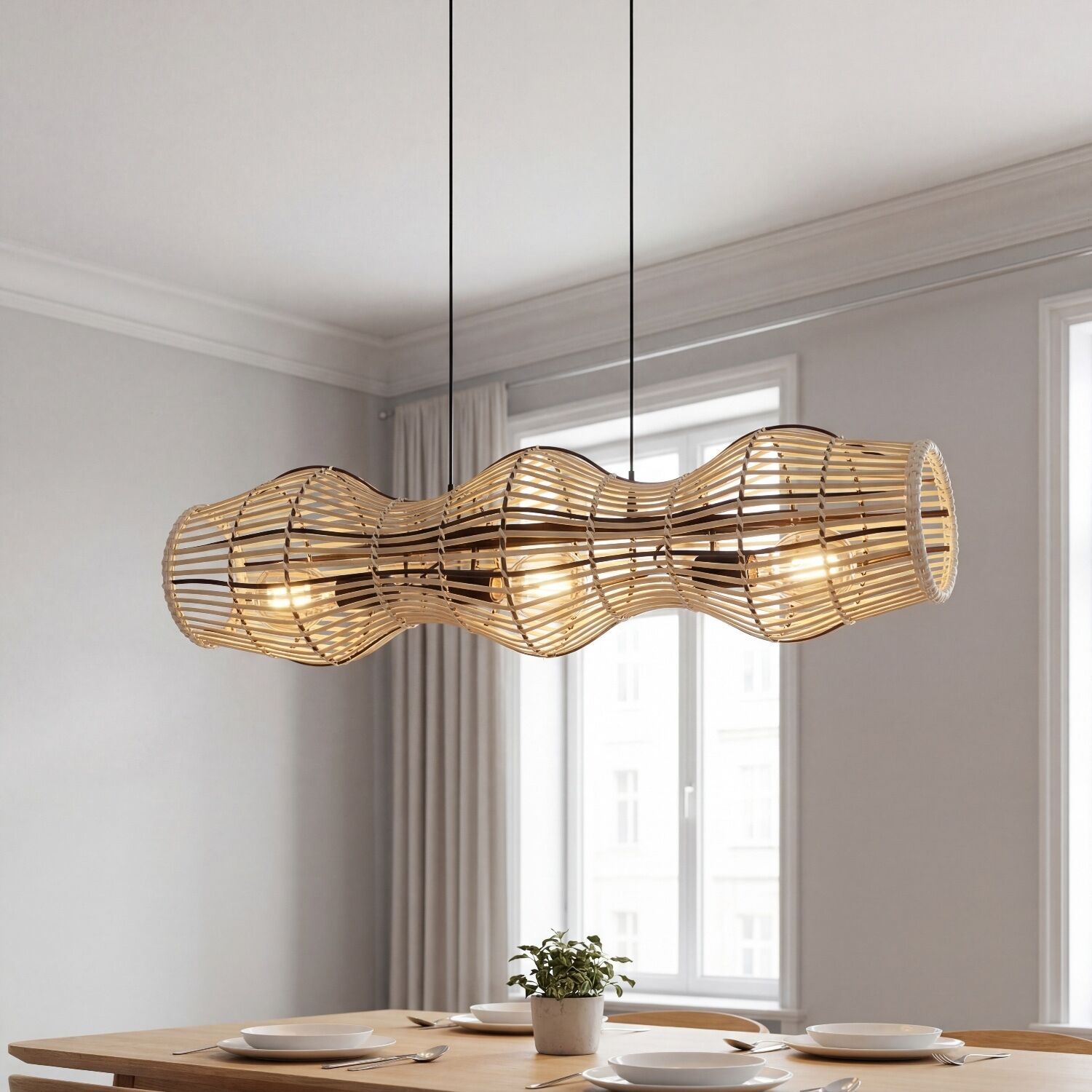 Hängelampe Bambus Natur E27 80 cm 3-flmg Skandinavisch