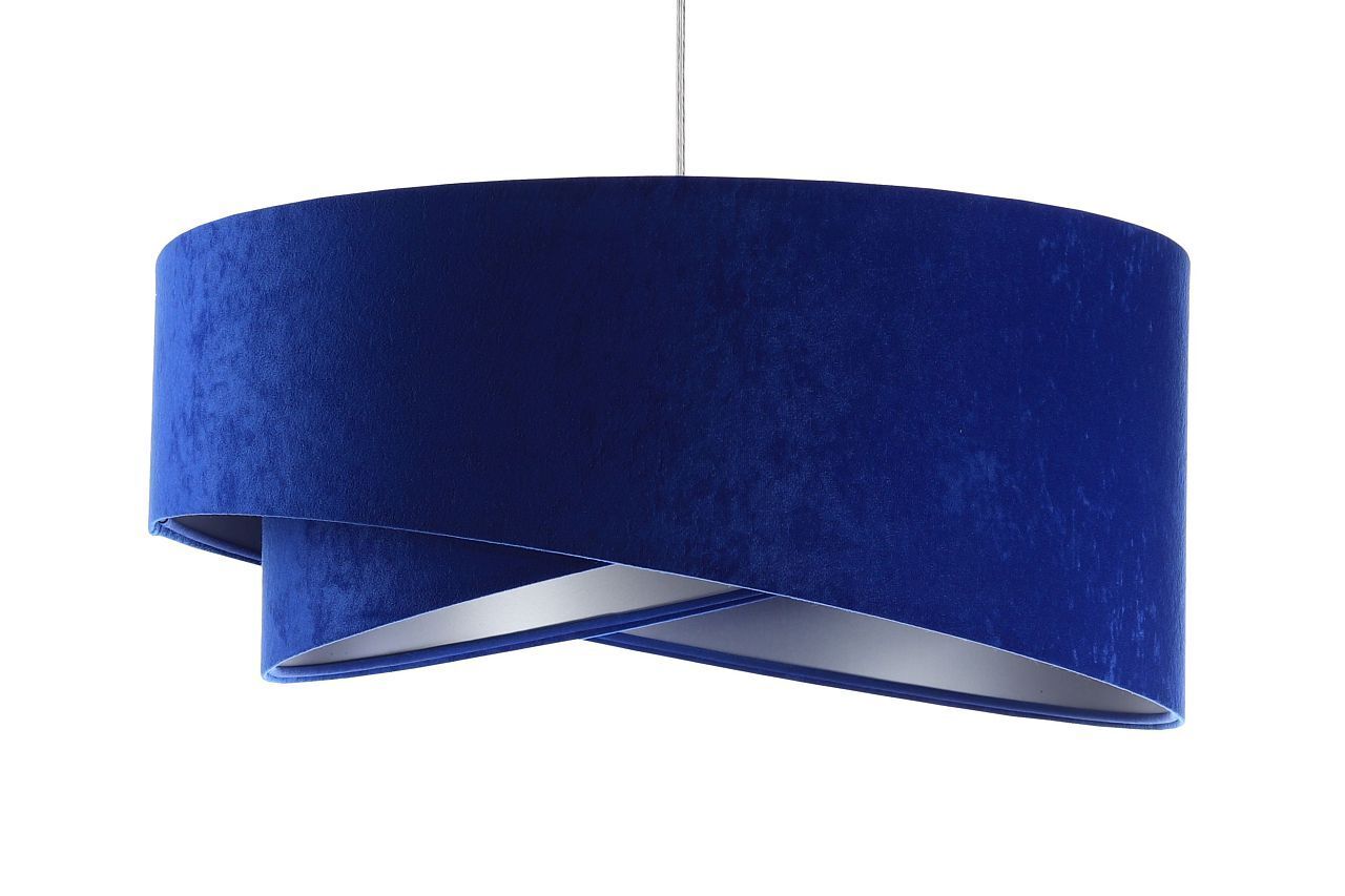 Lampe à suspendre tissu bleu cobalt argent E27 rond D : 50 cm