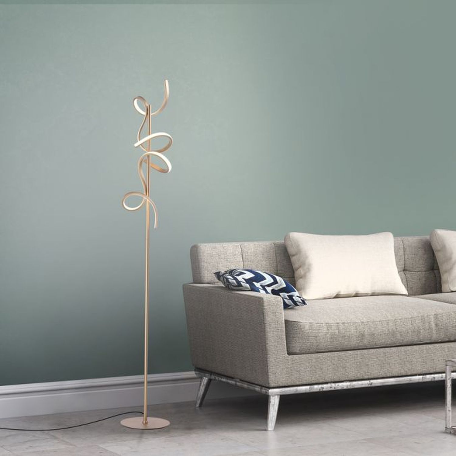 Dimmbare LED Stehleuchte 11 W 156 cm in Messing matt Lampe, Stehlampe, Mobiliar, Couch