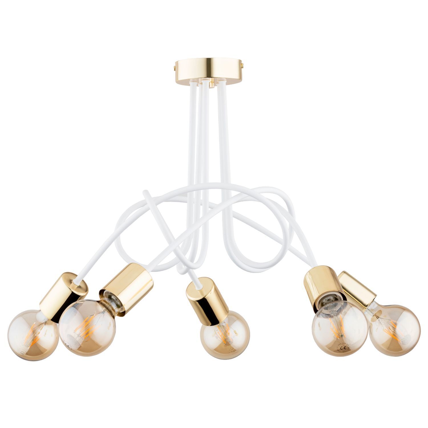 Deckenleuchte Metall 55 cm Weiß Gold Retro 5-flammig E27