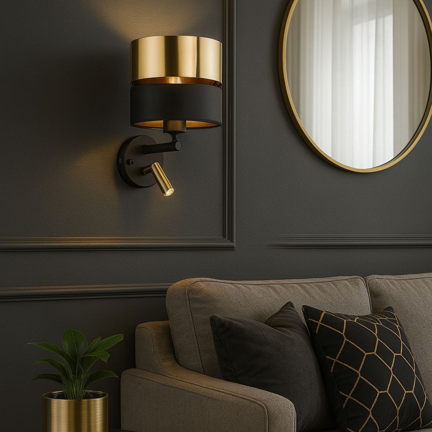 le61003-wandlampe-schalter-stoff-metall-schwarz-gold-e27-wandleuchte-schlafzimmer-3 Wandlampe, Gold, Schwarz, Wandleuchte, Sofa