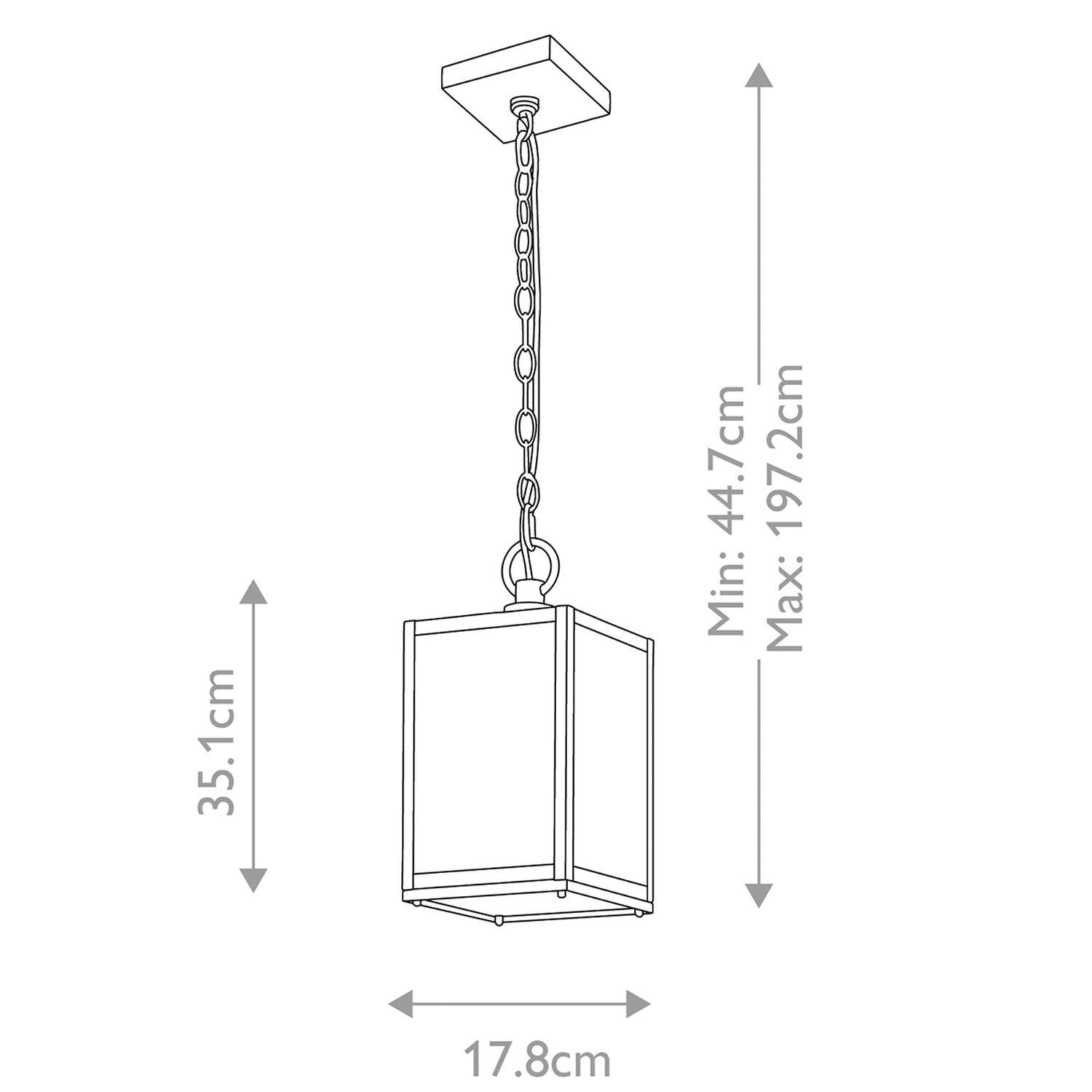 Hängende Außenlampe Aluminium Glas E27 IP44 H: max. 197,2 cm pendant light, hängende Laterne, Kettenaufhängung, Glaspaneele, Kubenrahmen