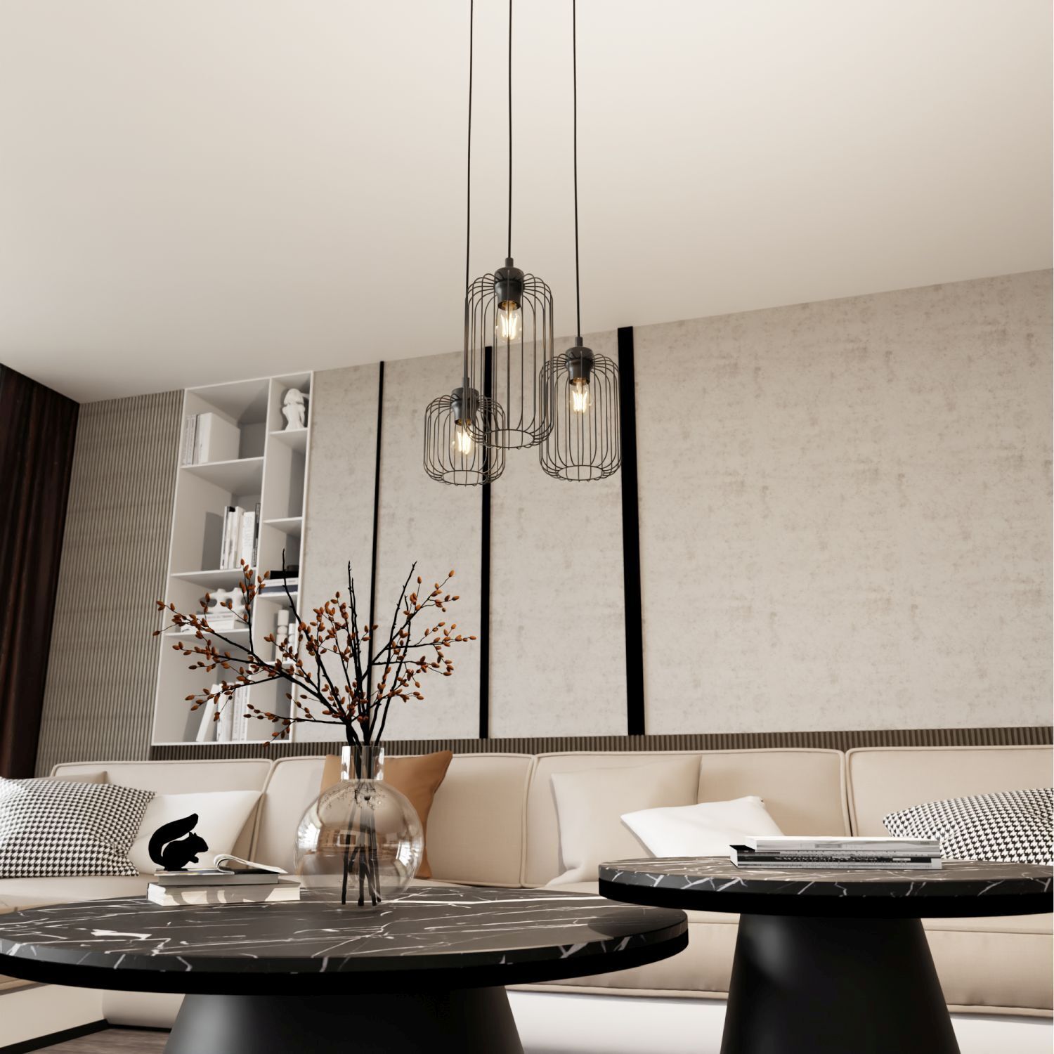 Dekorative Pendelleuchte Metall Schwarz E27 B:30 cm Sofa, Wohnzimmer, Couchtisch, Pendelleuchten, Dekorvase