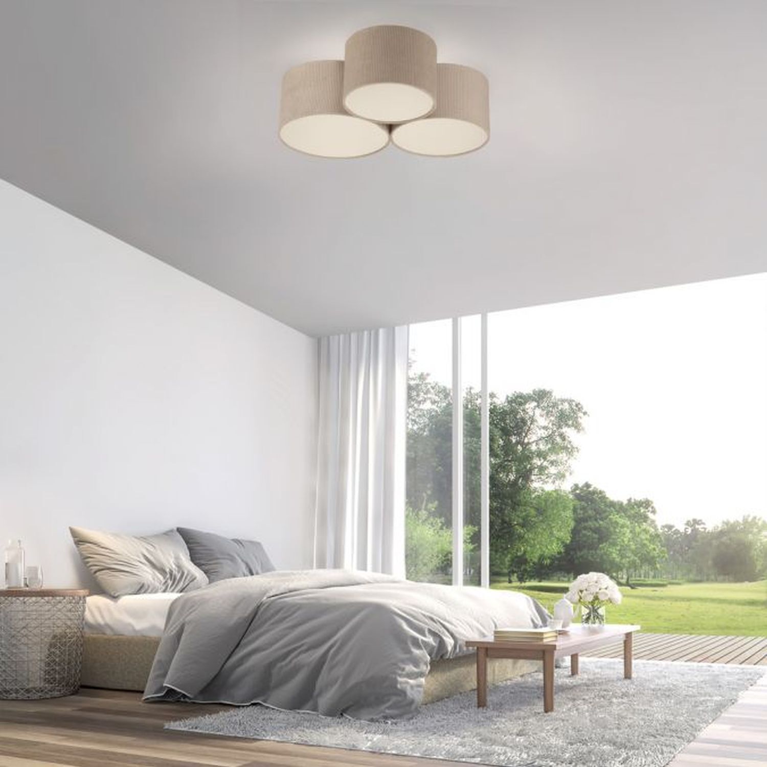 Wohnliche Deckenlampe Beige E27 L:70 cm 3-flmg blendarm