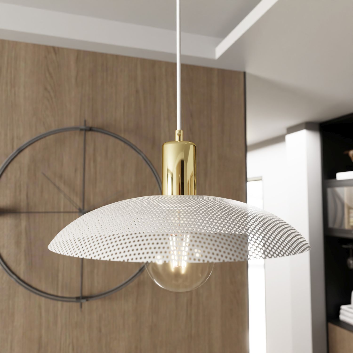 Hängeleuchte Weiß Gold Ø 30 cm H: max. 100 cm verstellbar E27 Lampe, Kronleuchter, Leuchte