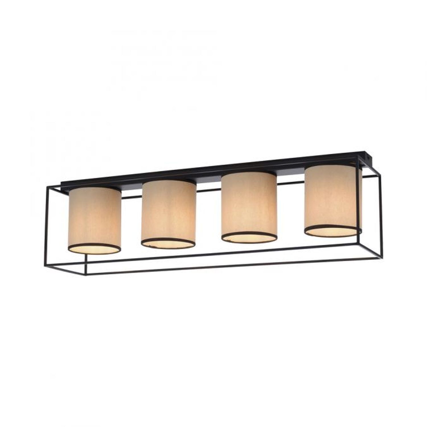 Lampe de plafonnier Tissu Métal Beige Noir E27 4 flammes