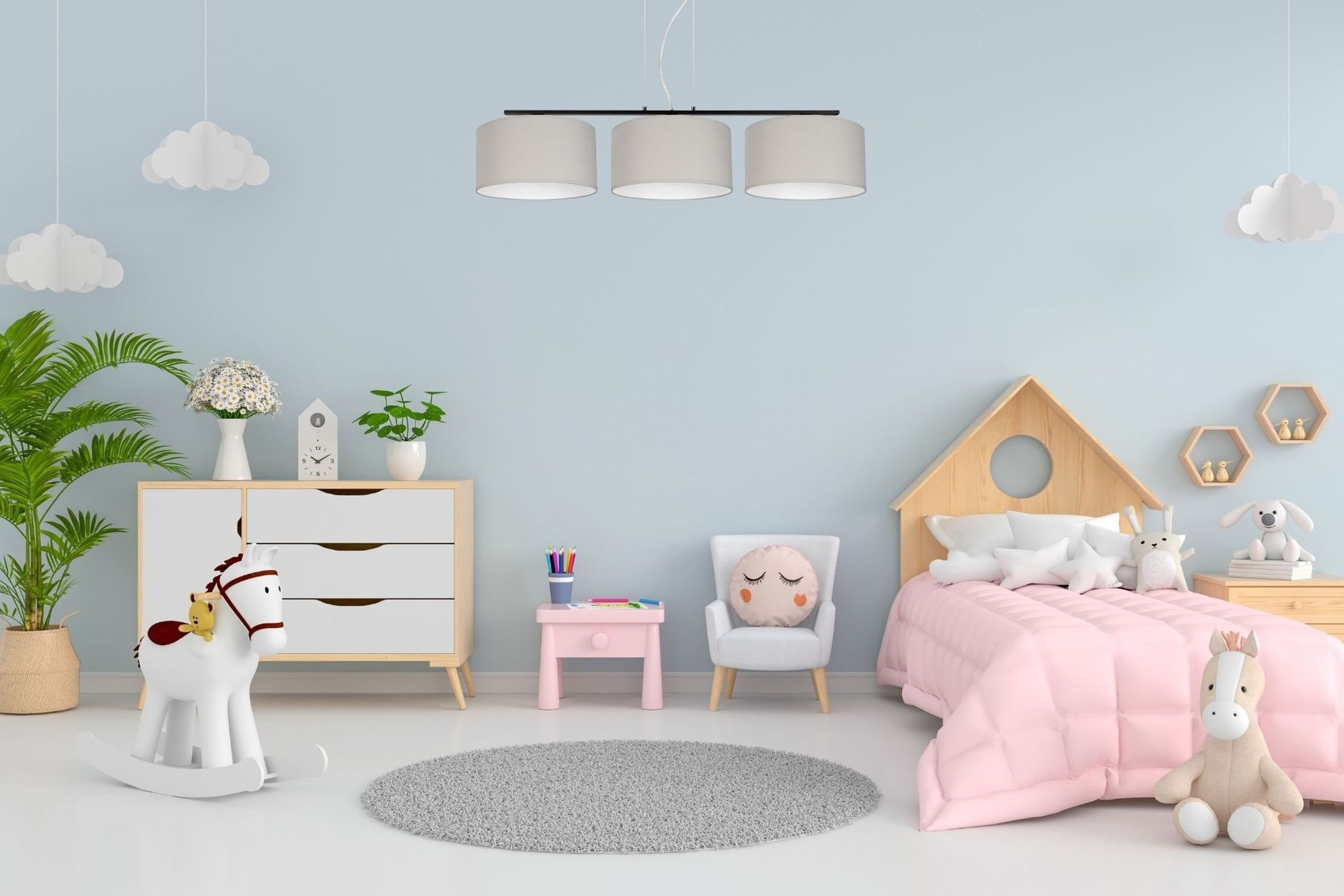 Blendarme Pendelleuchte Stoff Schwarz Grau E27 L:100 cm Kinderzimmer, Babyzimmer, Himmelbett, Pink, Kuscheltiere