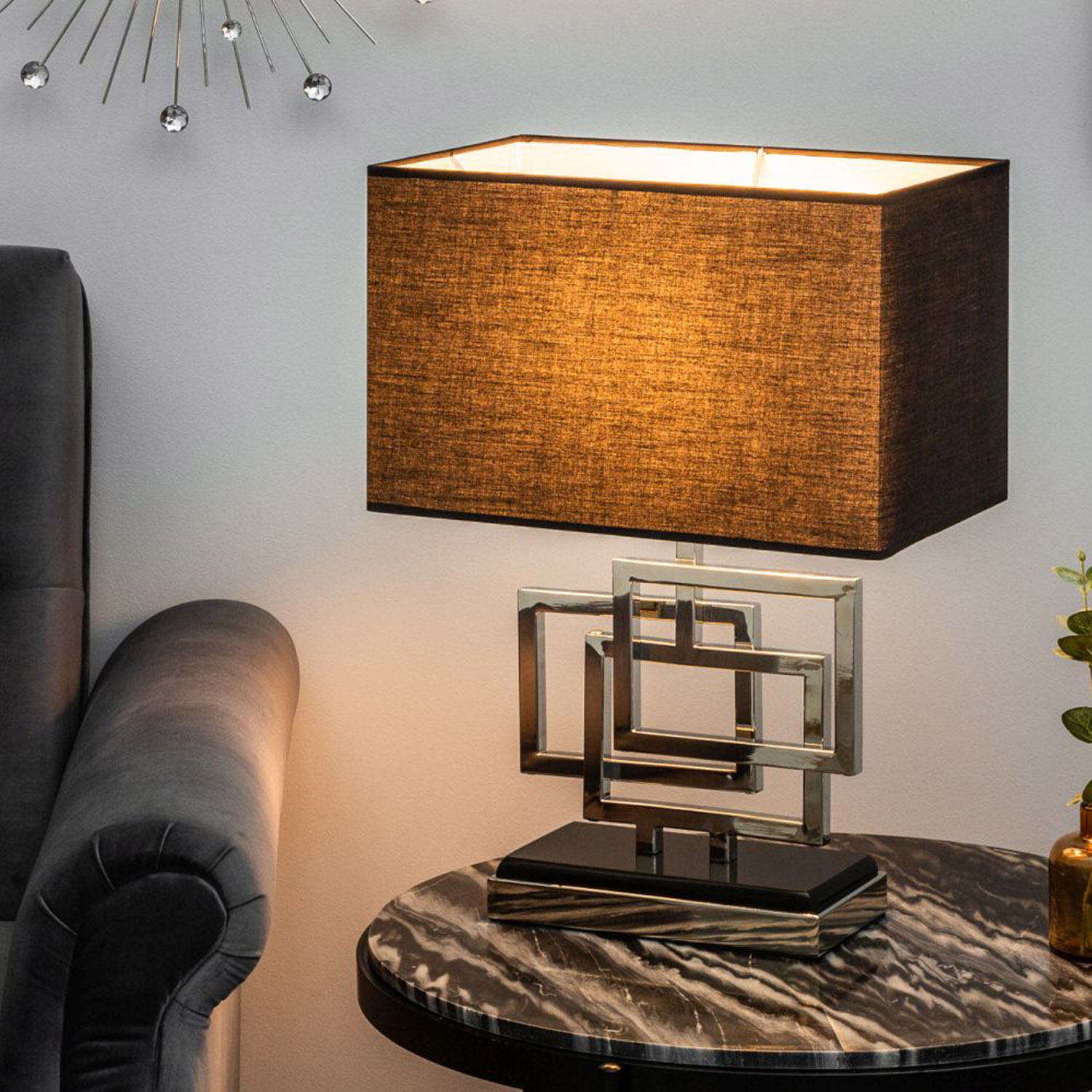 Tischlampe Modern eckig 56 cm hoch Metall Stoff E27 Lampe, Tischlampe, Schreibtisch, Tabelle, Couch