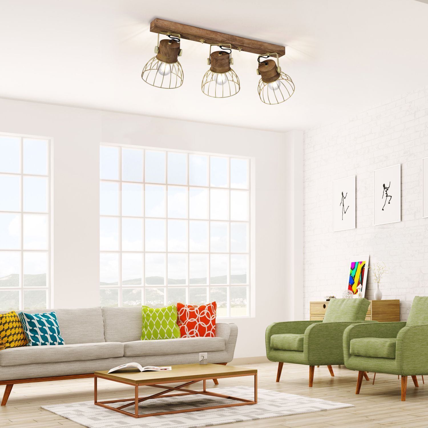 Beweglicher Deckenspot Holz Metall 76 cm E27 Vintage Dekoration für Zuhause, Mobiliar, Wohnzimmer, Kaffeetisch, Fenster