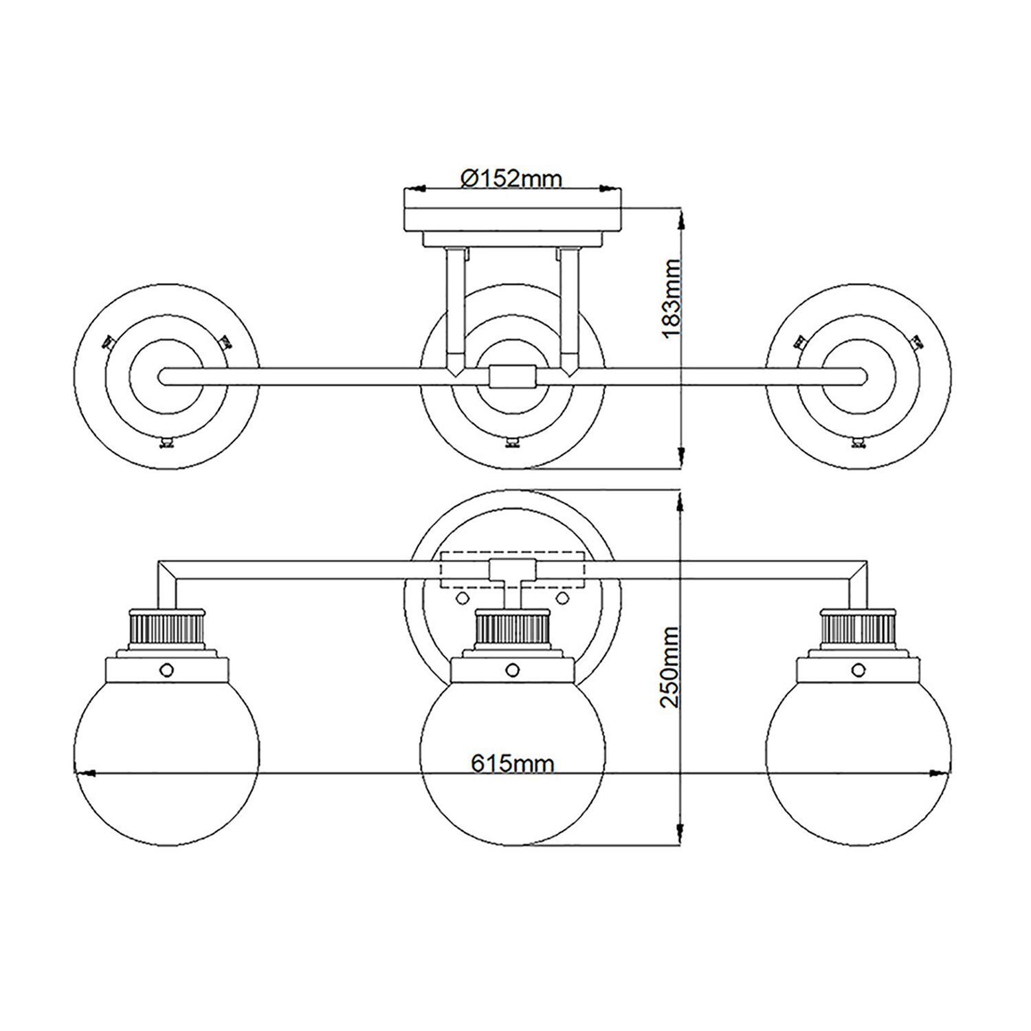 Badlampe Wand Metall Glas E27 IP44 B: 61,5 cm Chrom ZOFIA CAD-Diagramm, Diagramm