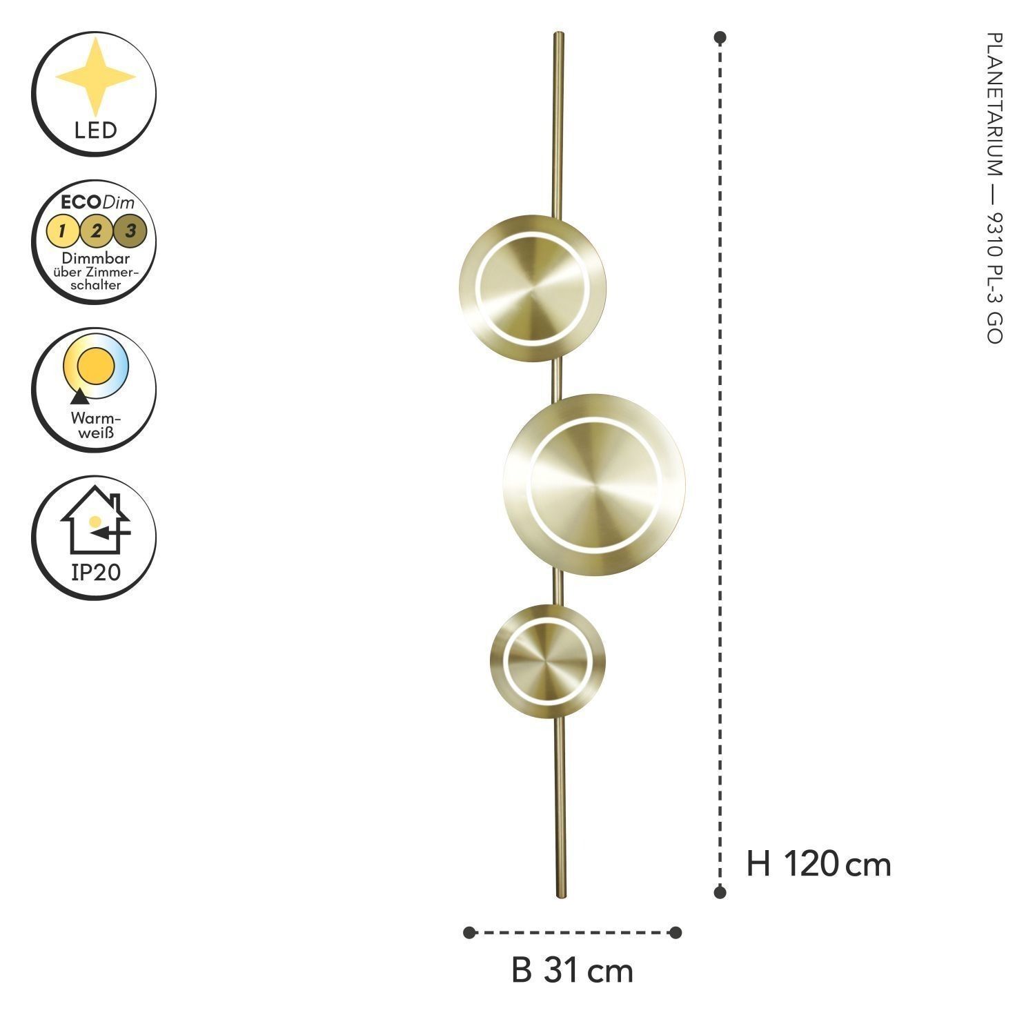 wandlampe-wohnzimmer-esszimmer-schlafzimmer-flur-innen-metall-messing-modern-3-flammig-dimmbar-gold-le127810-9 Wandlampe, Dekoration, Lampen, Gold, Kreise