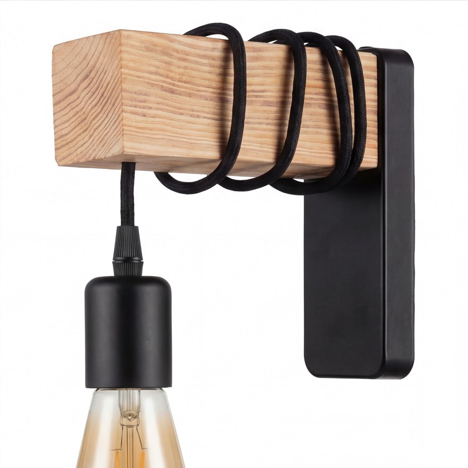 Wandhalter, Lampenfassade, Holzblock, Seillampe, Wandmontage