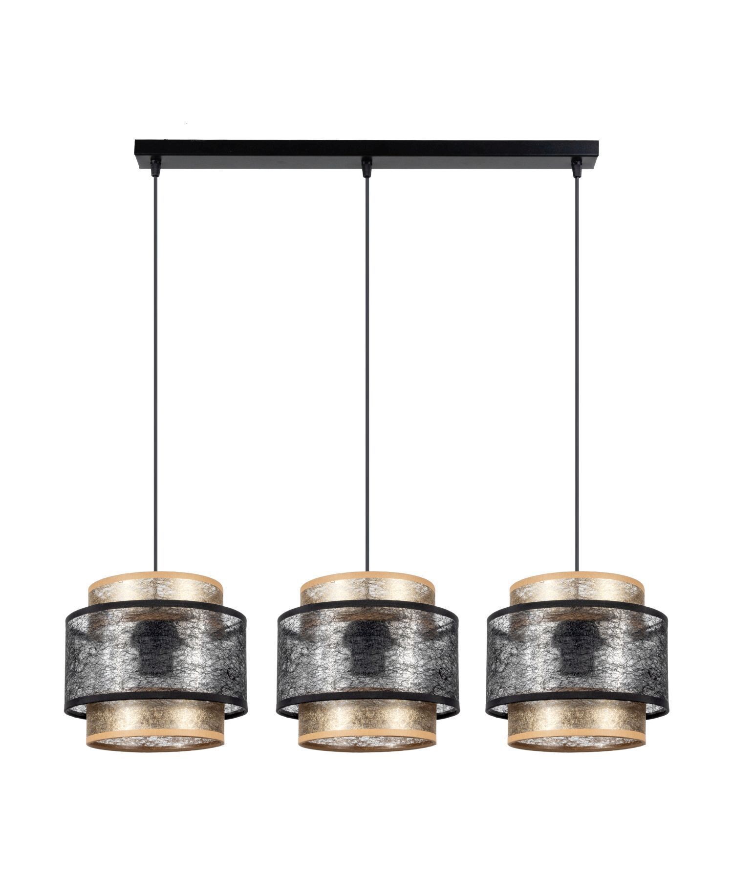 Lampe à suspendre 3 flammes noir or E27 tissu anti-éblouissement