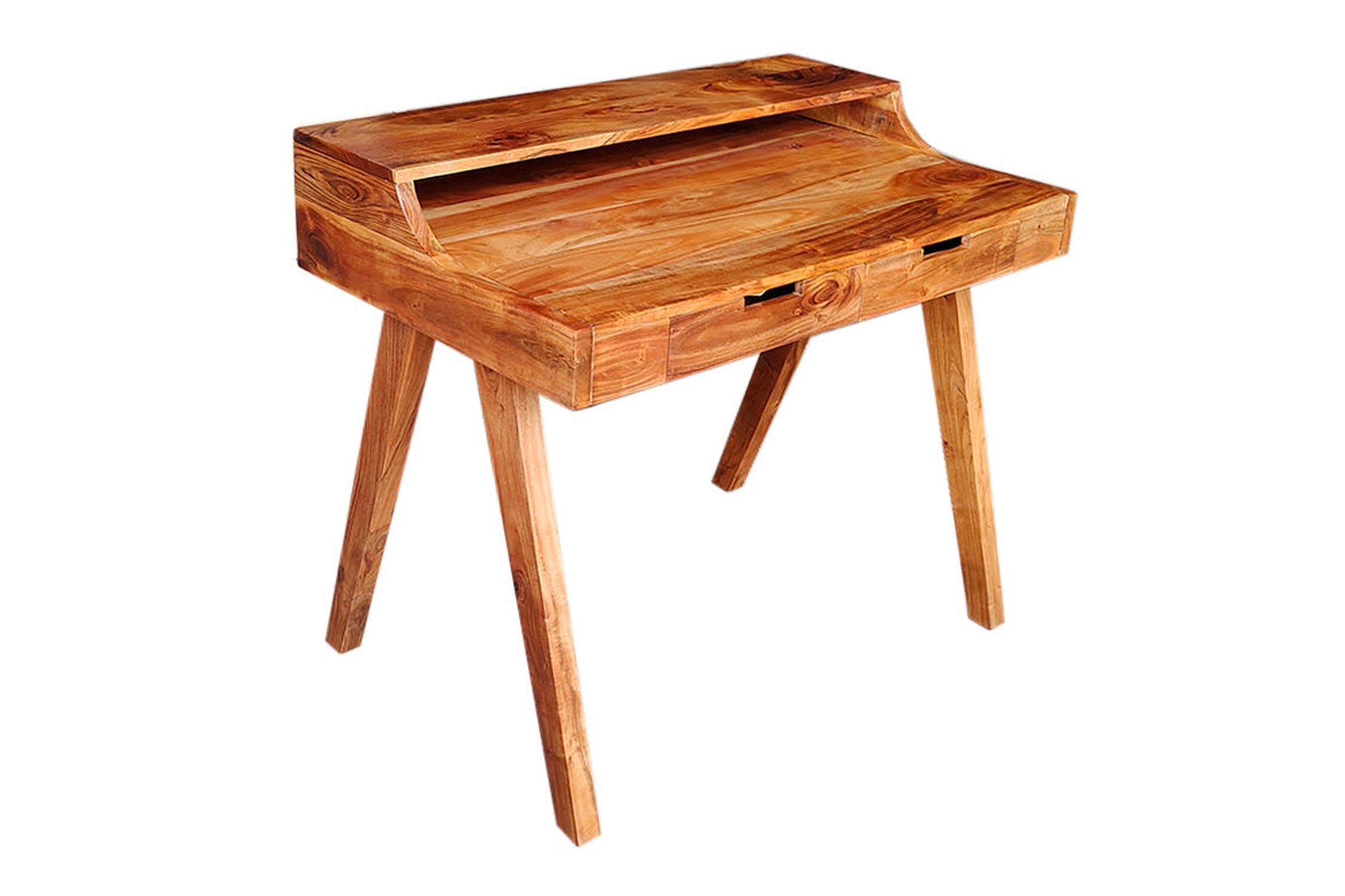 Bureau avec tiroir en bois d'acacia naturel 100x84 cm Holz, Schreibtisch, Mobiliar, Tabelle, Gebeiztes Holz