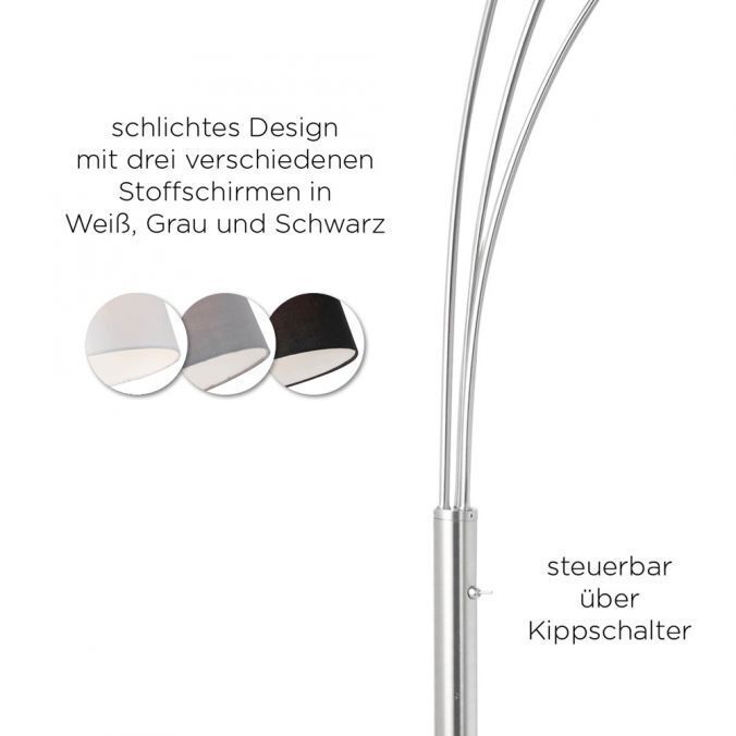 Gemütliche Bogenleuchte Metall Stoff E27 190 cm 3-flmg Lampe