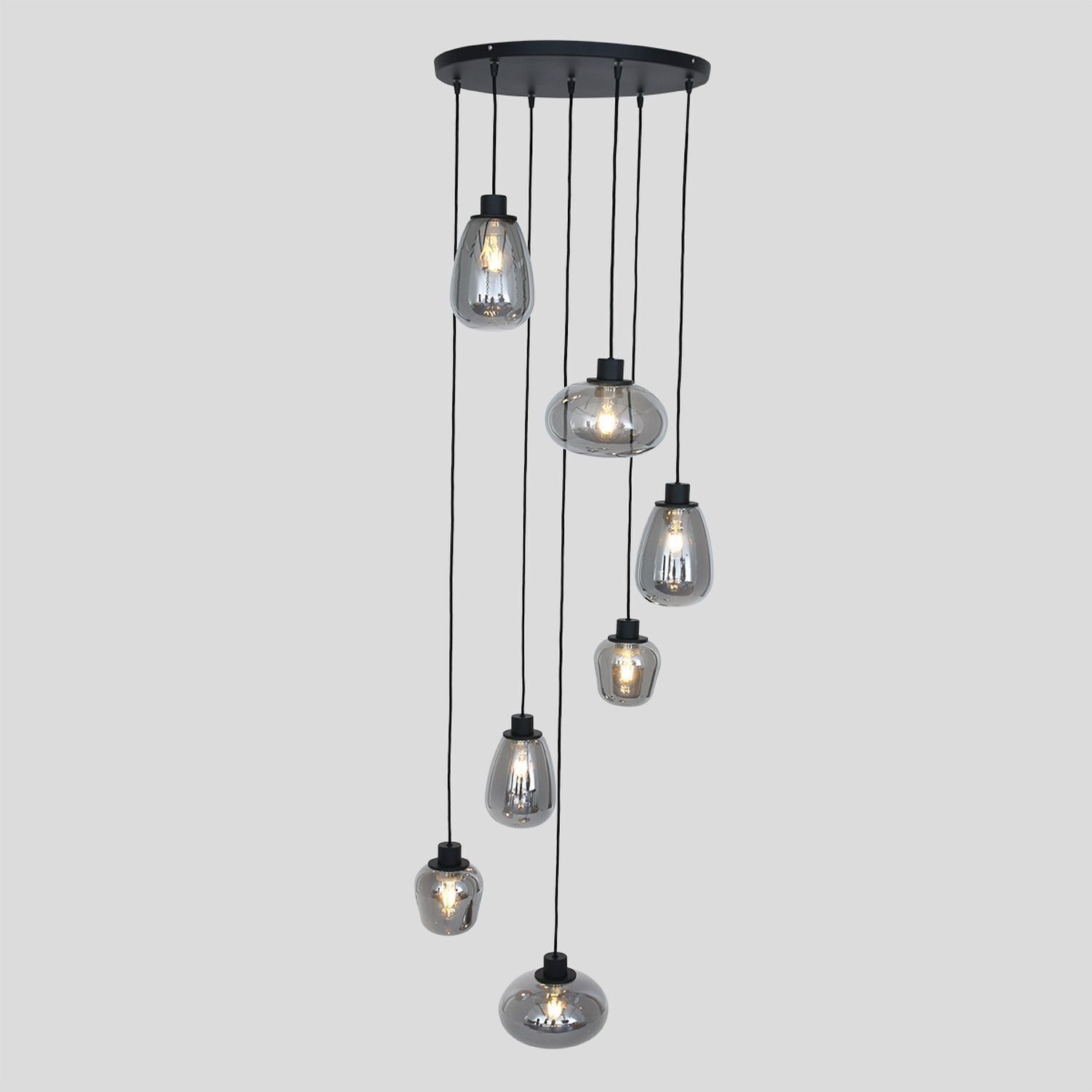 Lampe à suspendre verre métal noir gris fumé Ø50 cm rond
