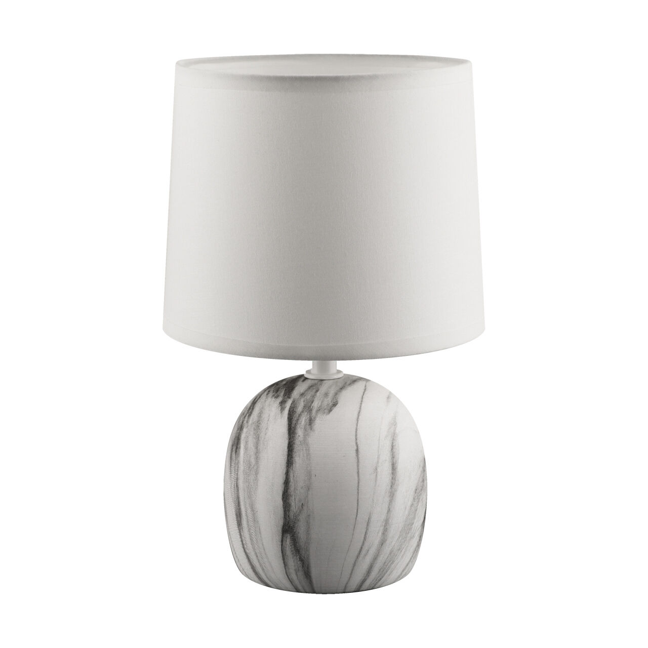 Tischlampe Stoff Keramik 25,5 cm hoch Grau Weiß E14 rund Modern Kabelschalter Nachttischlampe Schlafzimmer Tischleuchte Wohnzimmer