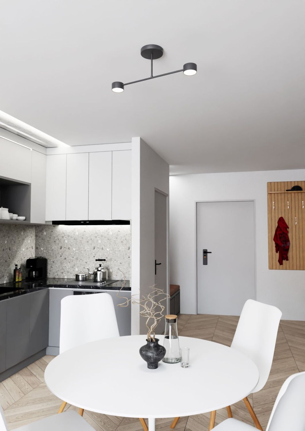 Schwarze Deckenlampe Metall GX53 2-flammig akzentuiert Tabelle, Esstisch, Esszimmer, Innenarchitektur, Tasse