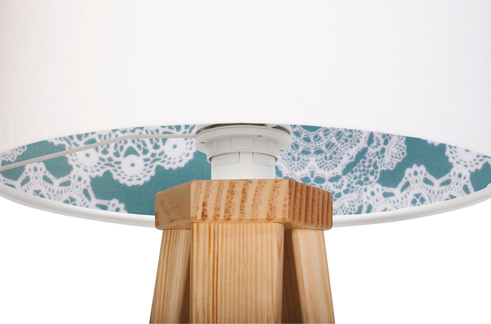 Lampe de table Retro Blanc Bleu Tripode 46cm Lampe en bois