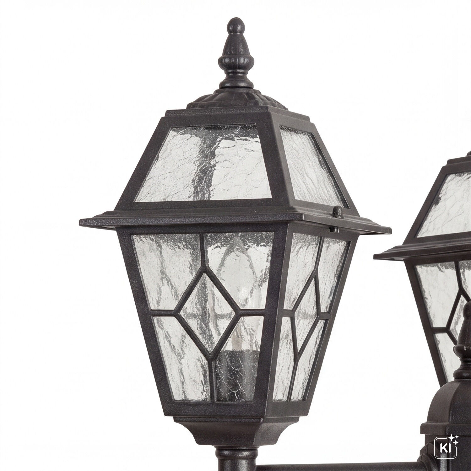 le51650-laterne-garten-terrasse-aussen-metall-glas-antik-klassisch-3-flammig-schwarz-04 Laterne, Lampenpfosten, Gartenlampe, Glas, Metallrahmen