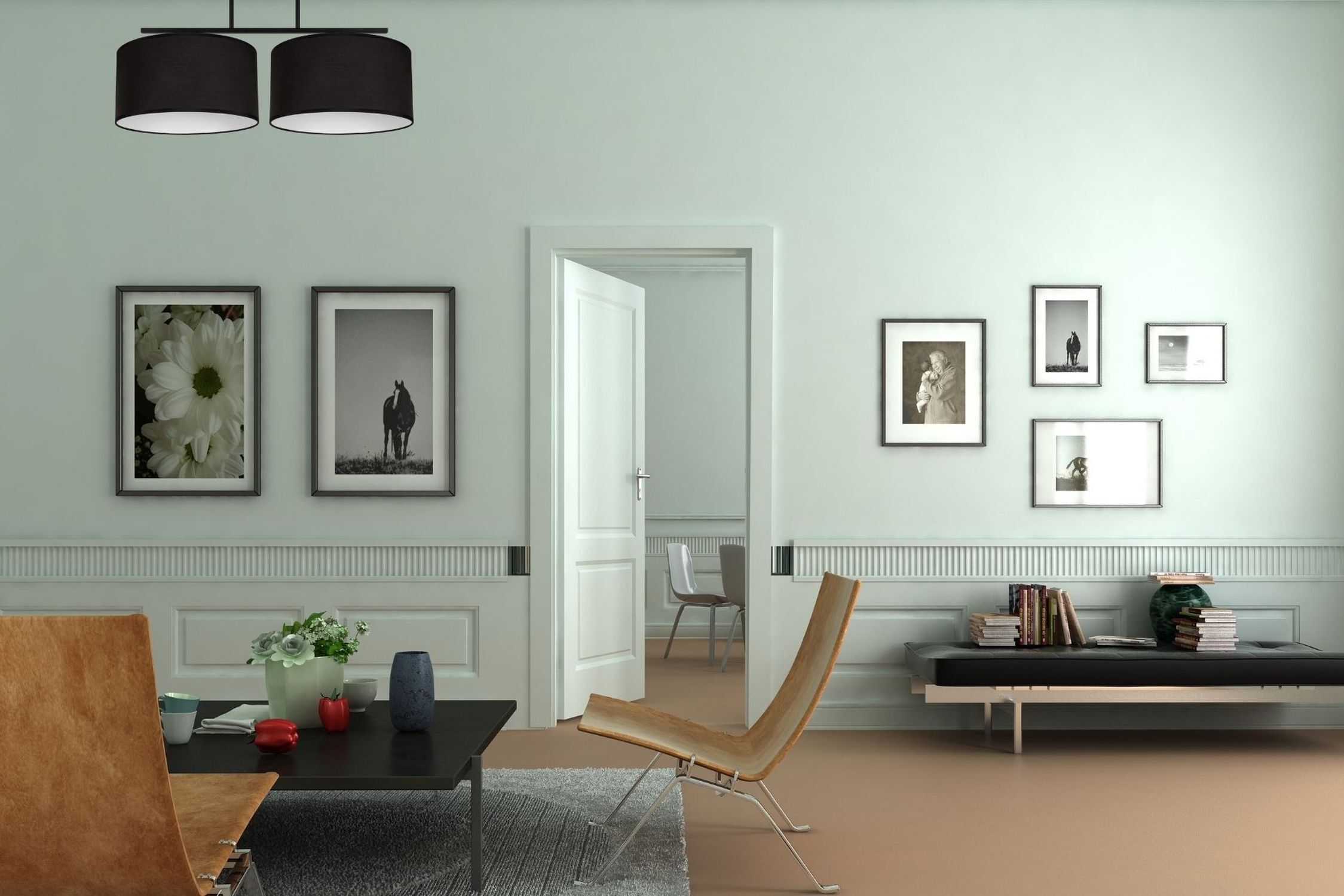 wohnzimmer, deko, bilderrahmen, sitzstuhl, tisch