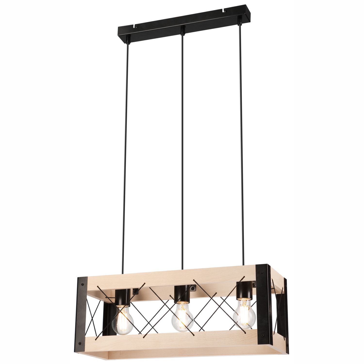 Lampe à suspendre Rustique L : 53 cm E27 Métal Bois réglable