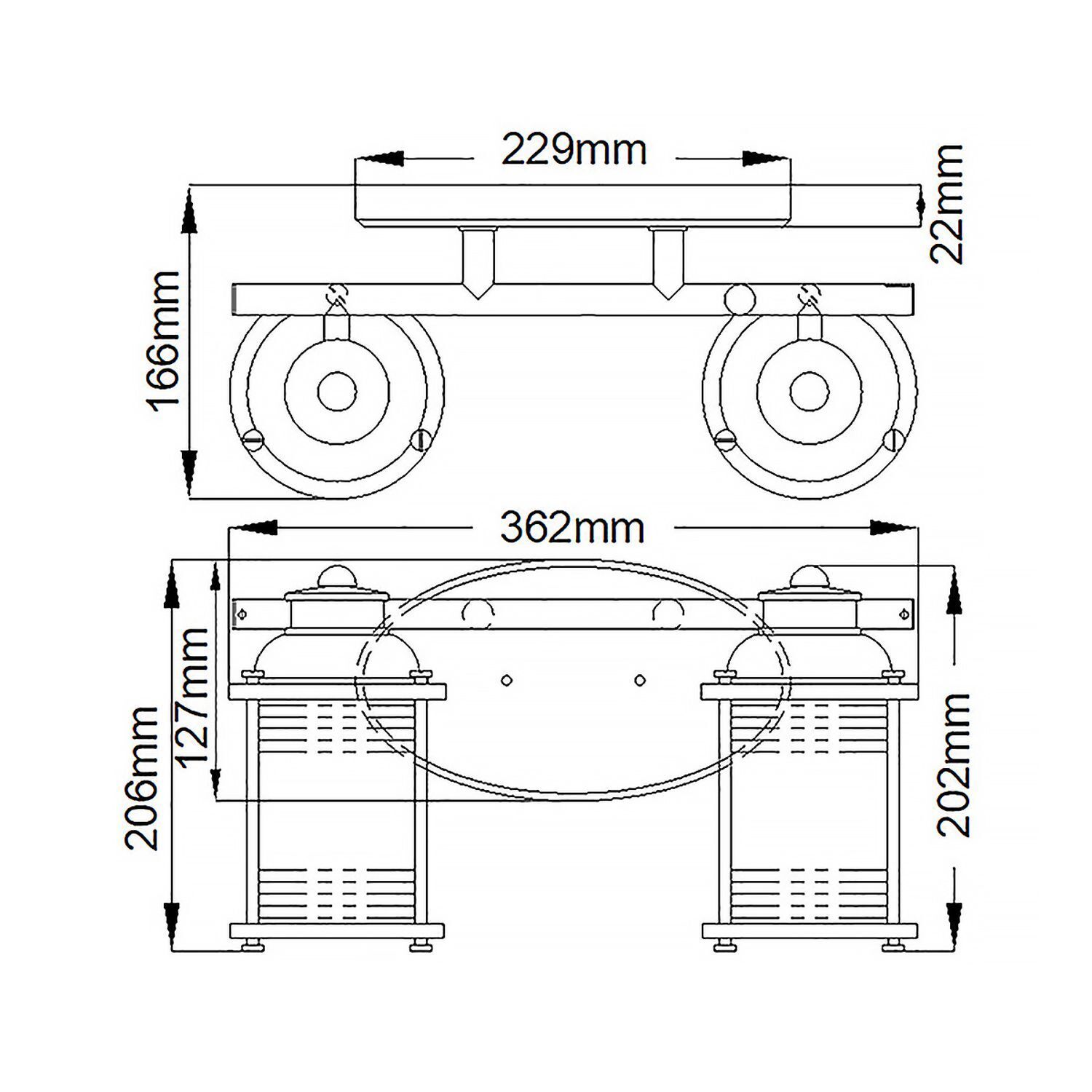 Lampe de salle de bain murale verre métal E27 IP44 36,2 cm de large en chrome CAD-Diagramm, Diagramm, Plan, Handlung