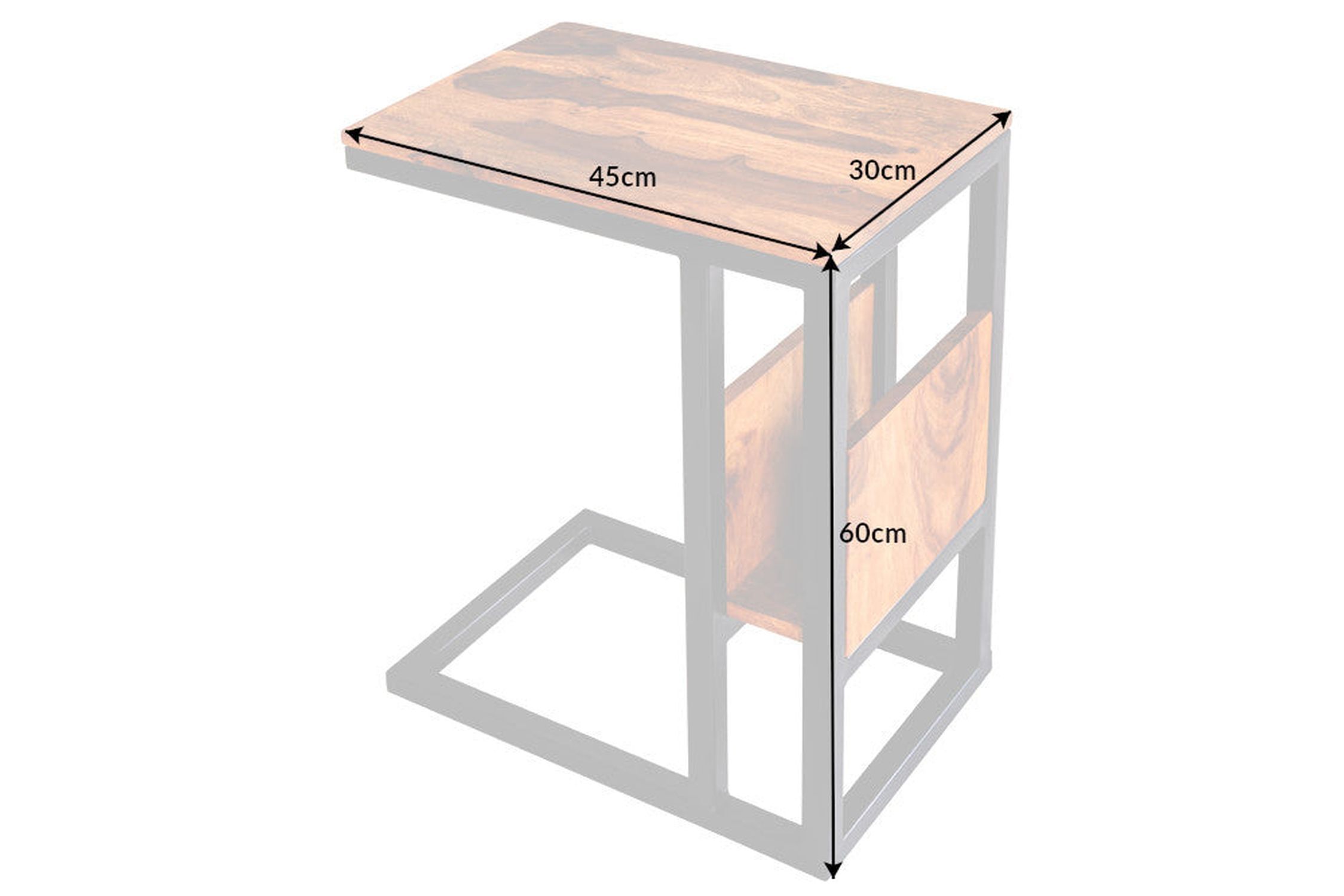 Beistelltisch Sheesham Holz Metall 45 x 30 cm Moebel, Tabelle, Schreibtisch, Holz, Sperrholz