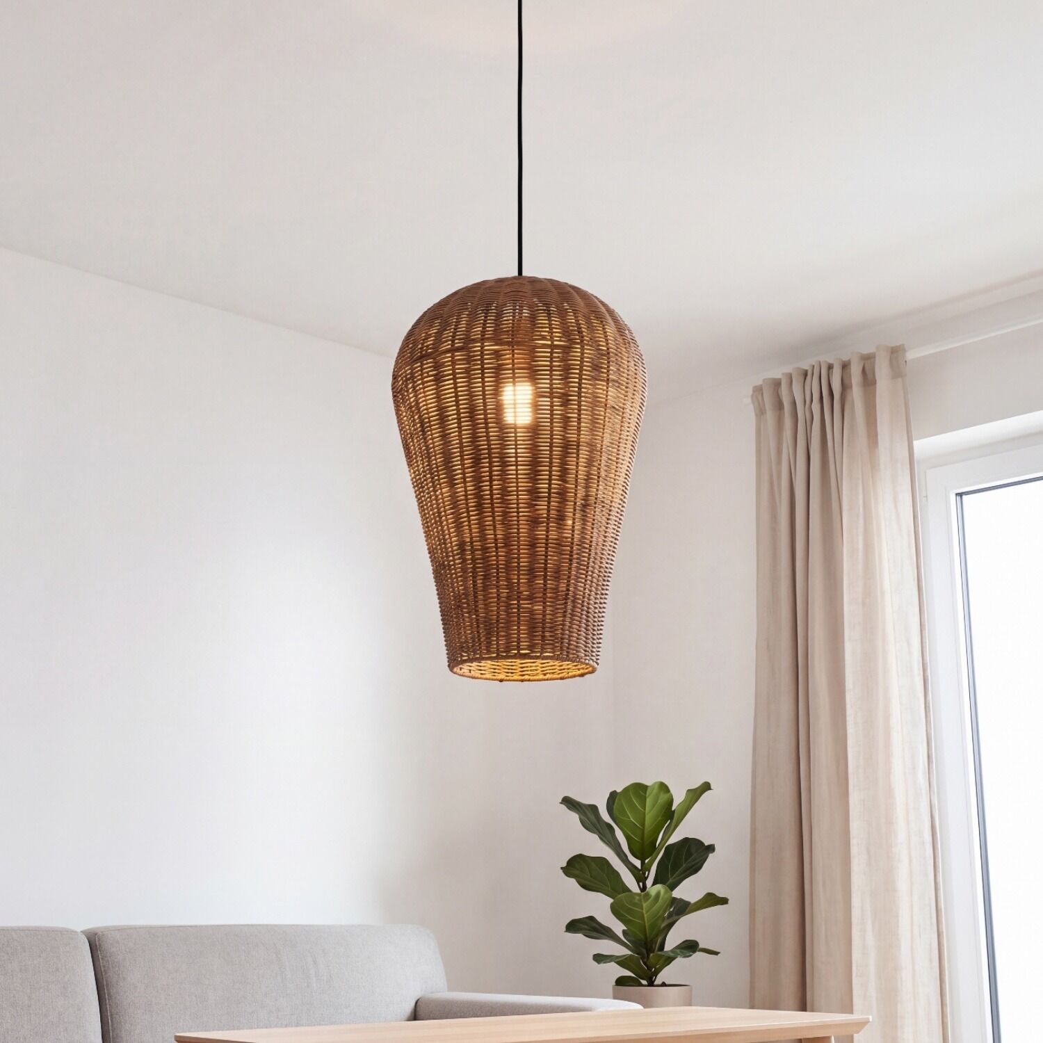 Boho Hängelampe Korb Schirm Natur Ø 31 cm E27 wohnlich