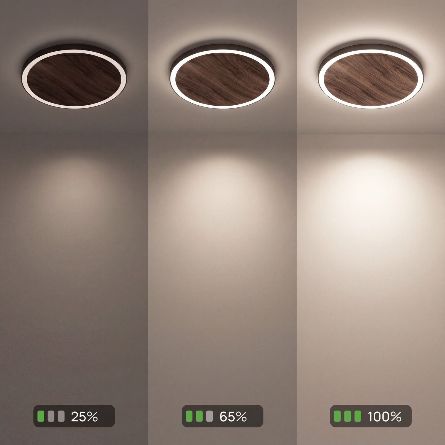 LED Deckenlampe Holz Ø50 cm 3500 K 3 Stufen dimmbar deckenleuchte, rund, holzoptik, LED, indirekteslicht